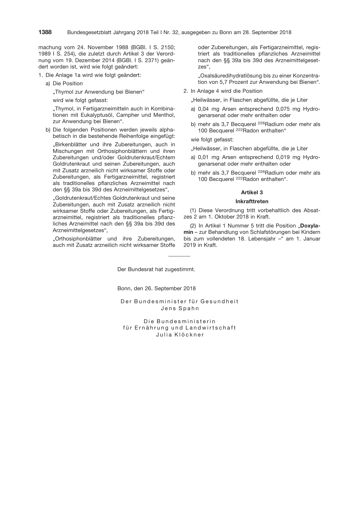 BGBl. 2018, Seite 1388 — Originalseite als Abbildung