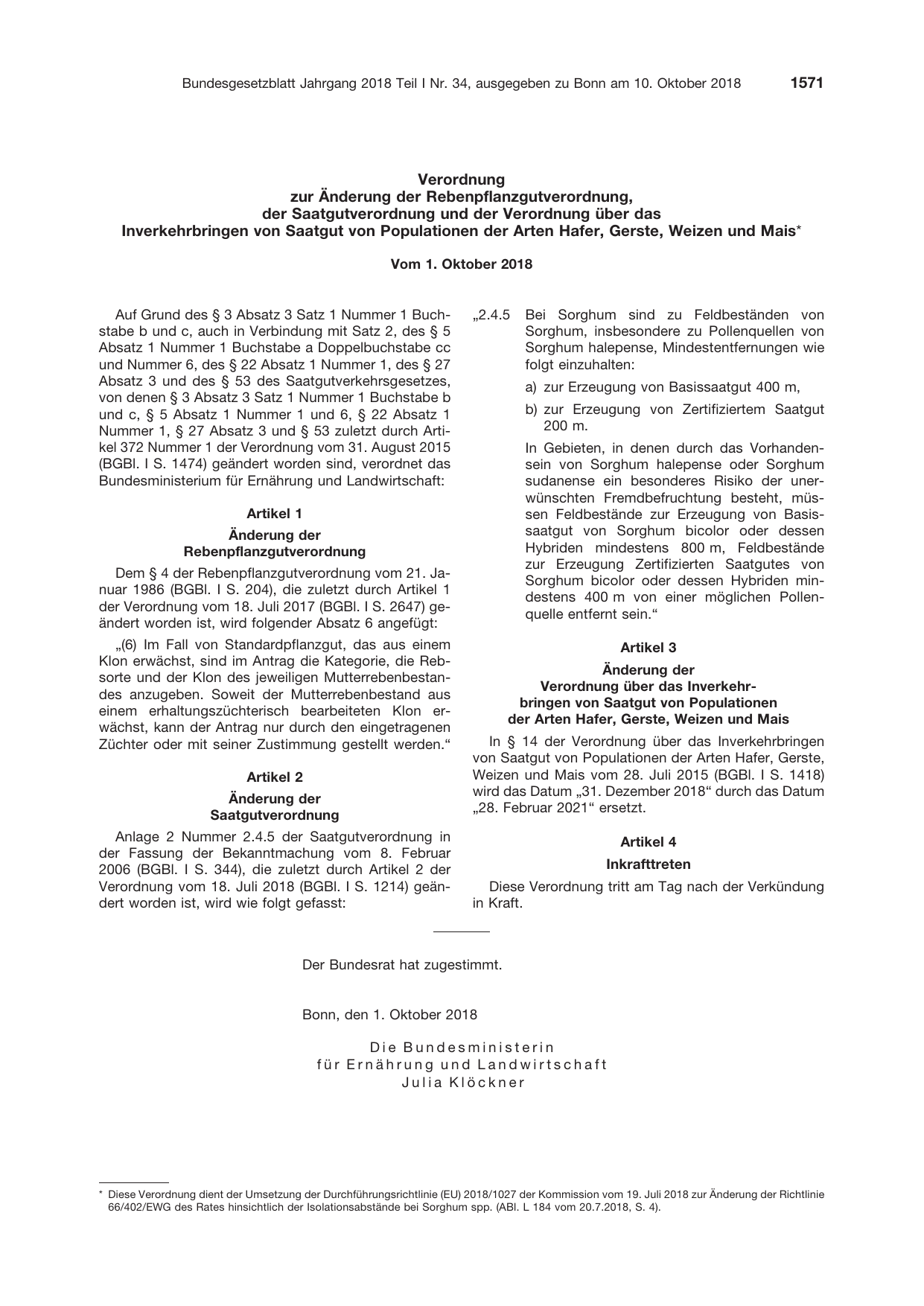 BGBl. 2018, Seite 1571 — Originalseite als Abbildung