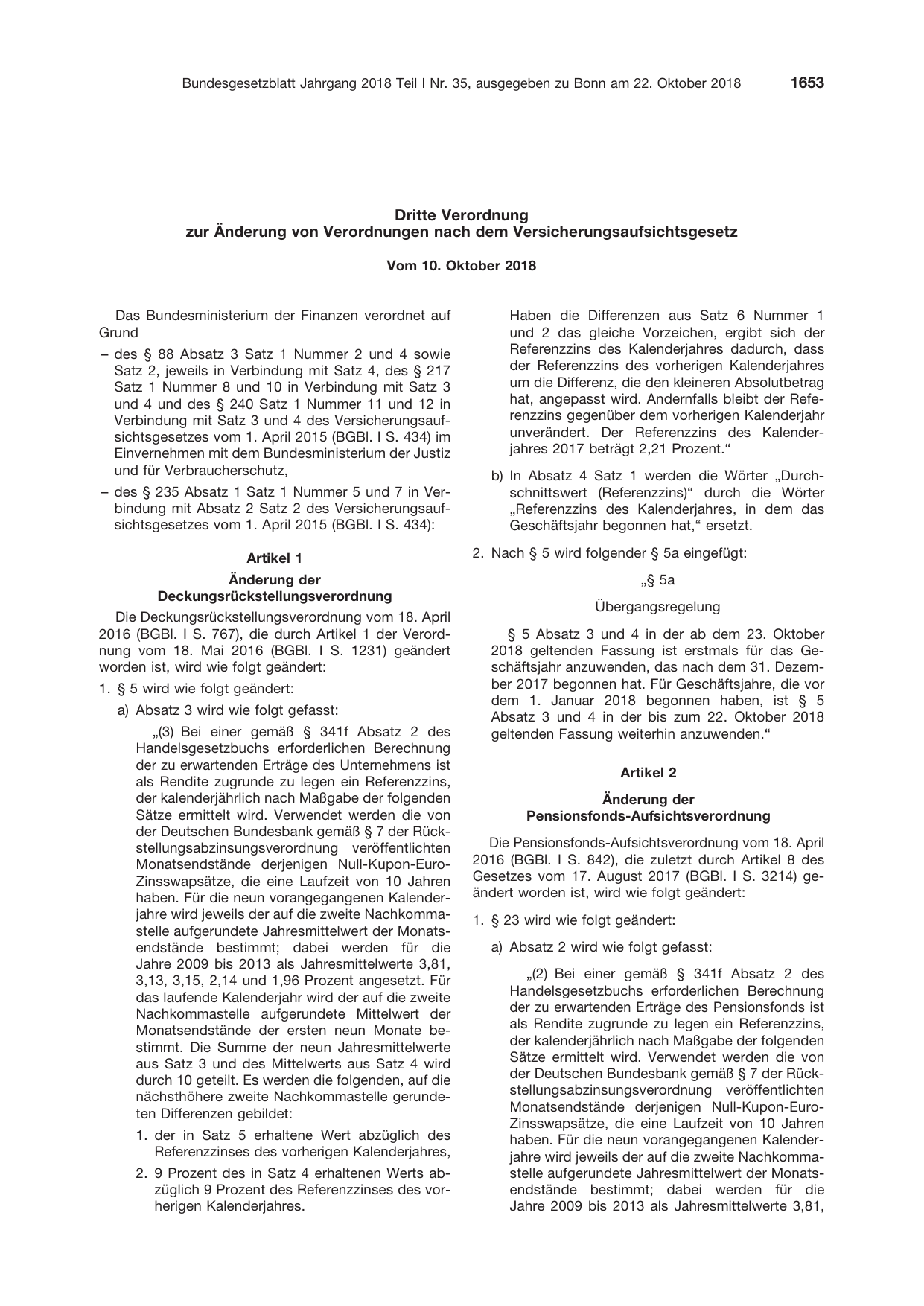BGBl. 2018, Seite 1653 — Originalseite als Abbildung