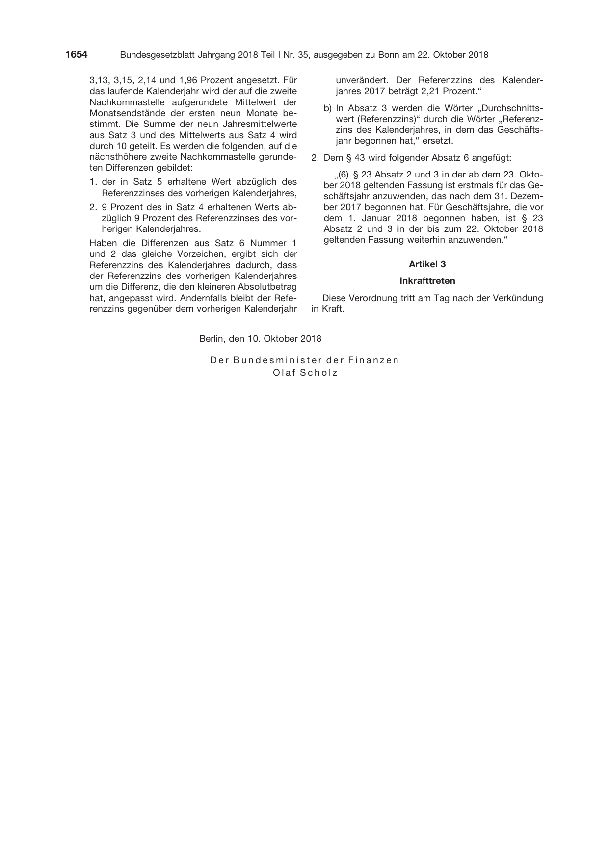 BGBl. 2018, Seite 1654 — Originalseite als Abbildung