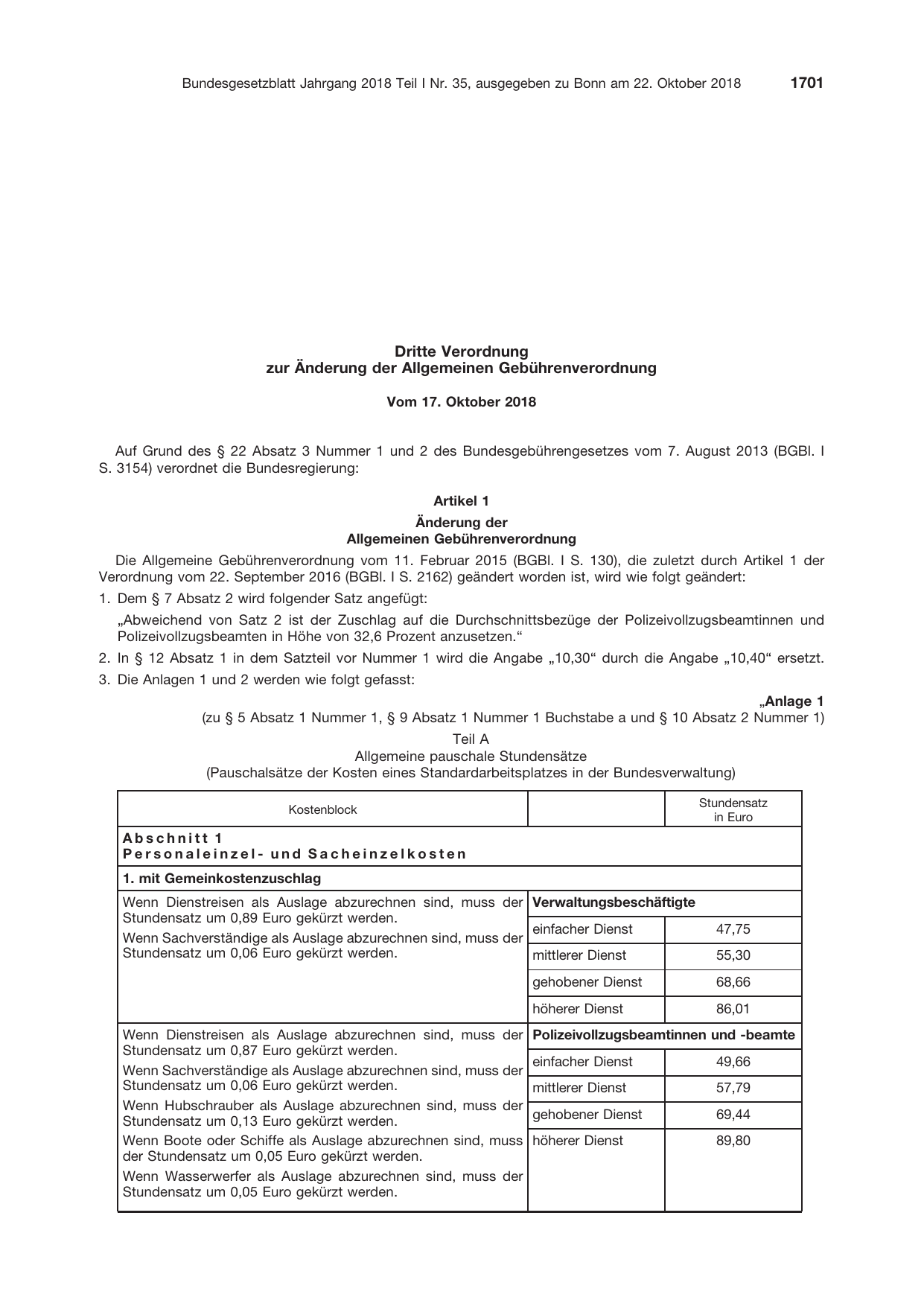 BGBl. 2018, Seite 1701 — Originalseite als Abbildung