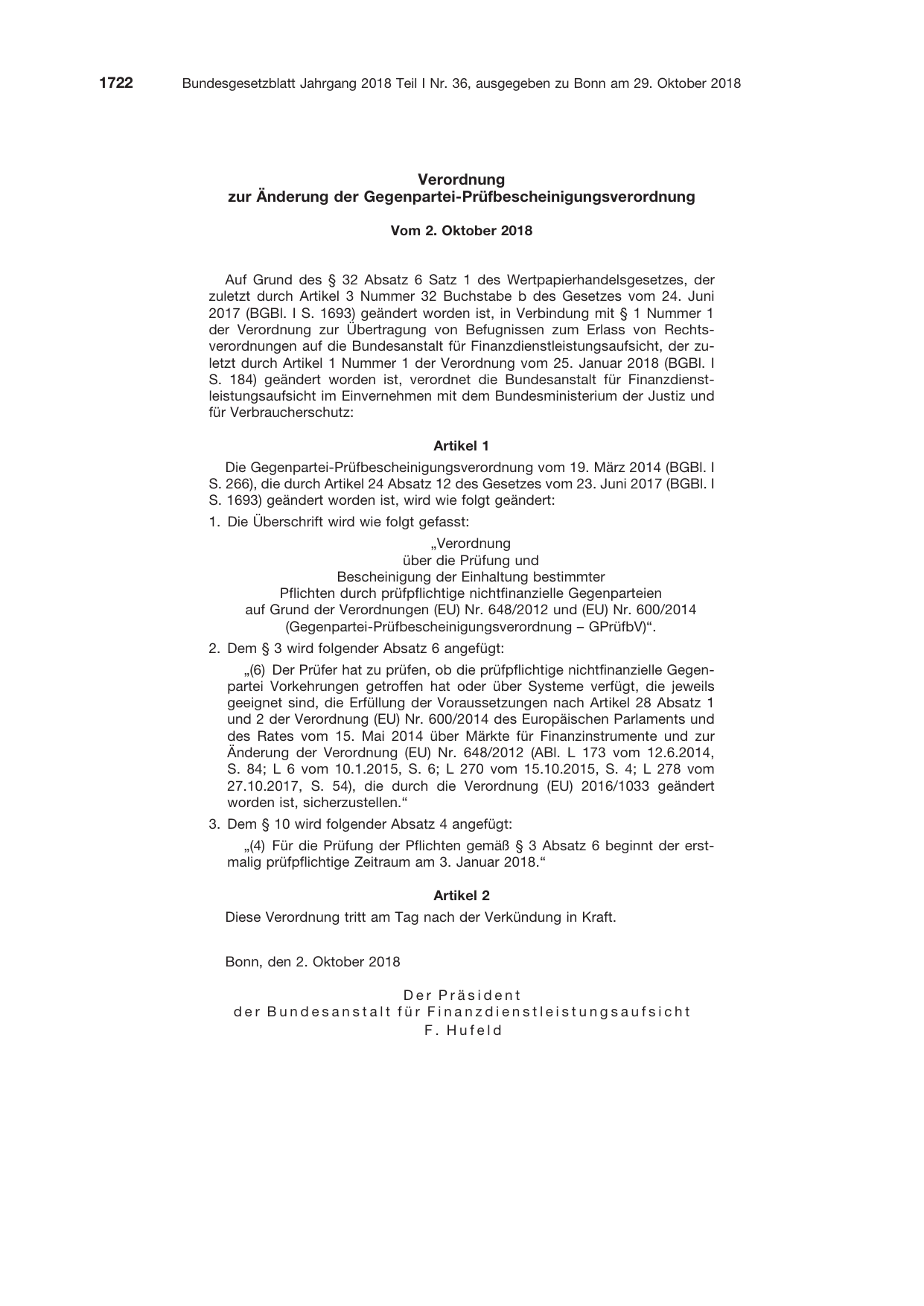 BGBl. 2018, Seite 1722 — Originalseite als Abbildung