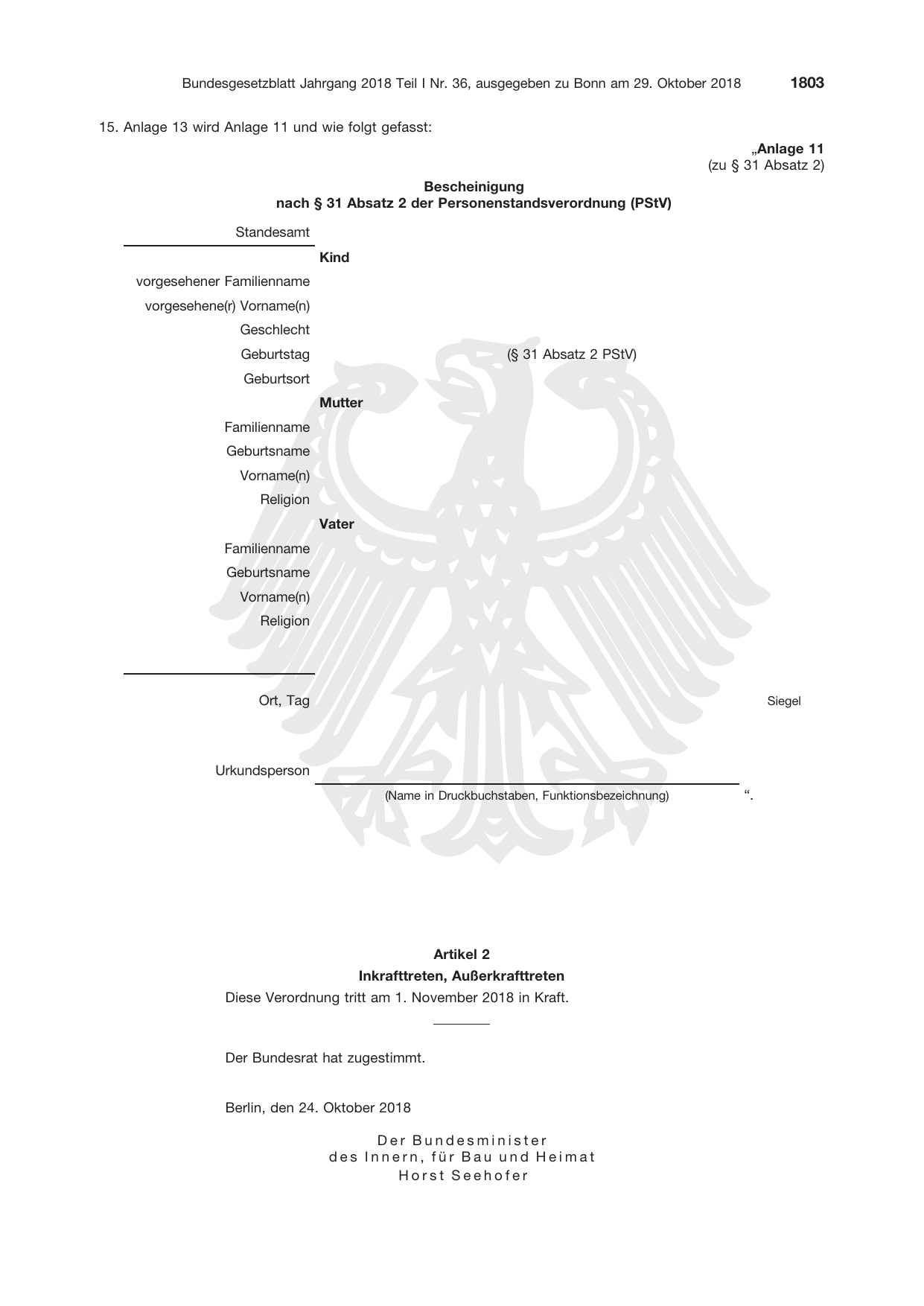BGBl. 2018, Seite 1803 — Originalseite als Abbildung