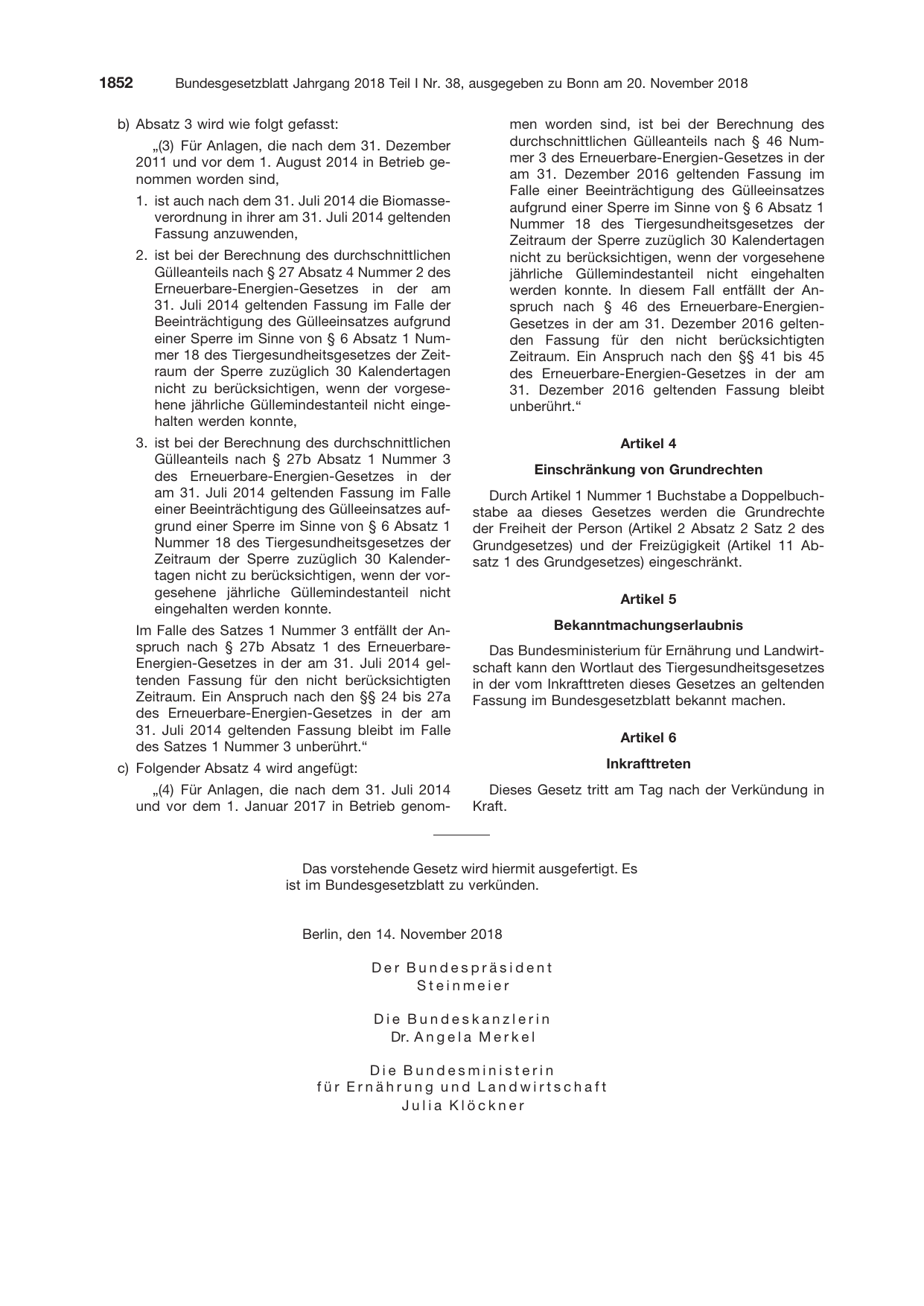 BGBl. 2018, Seite 1852 — Originalseite als Abbildung
