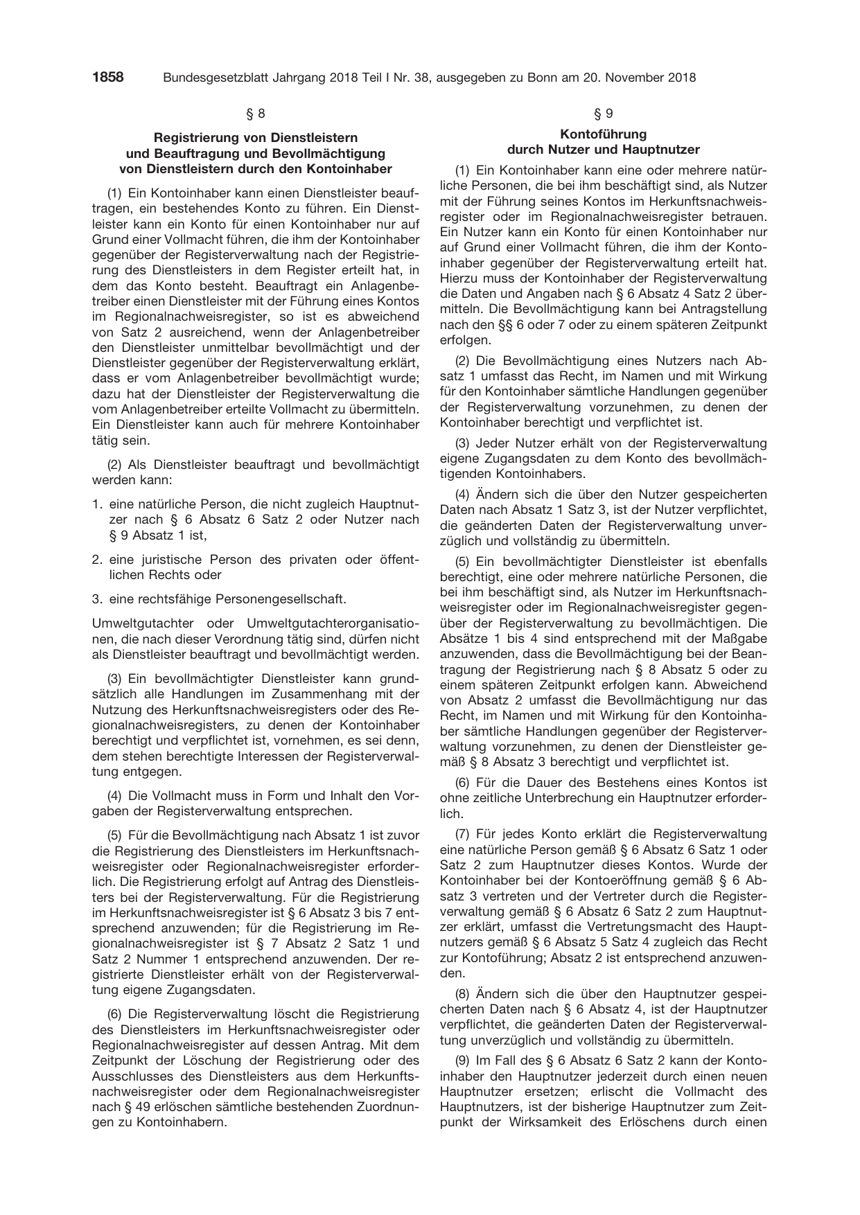 BGBl. 2018, Seite 1858 — Originalseite als Abbildung