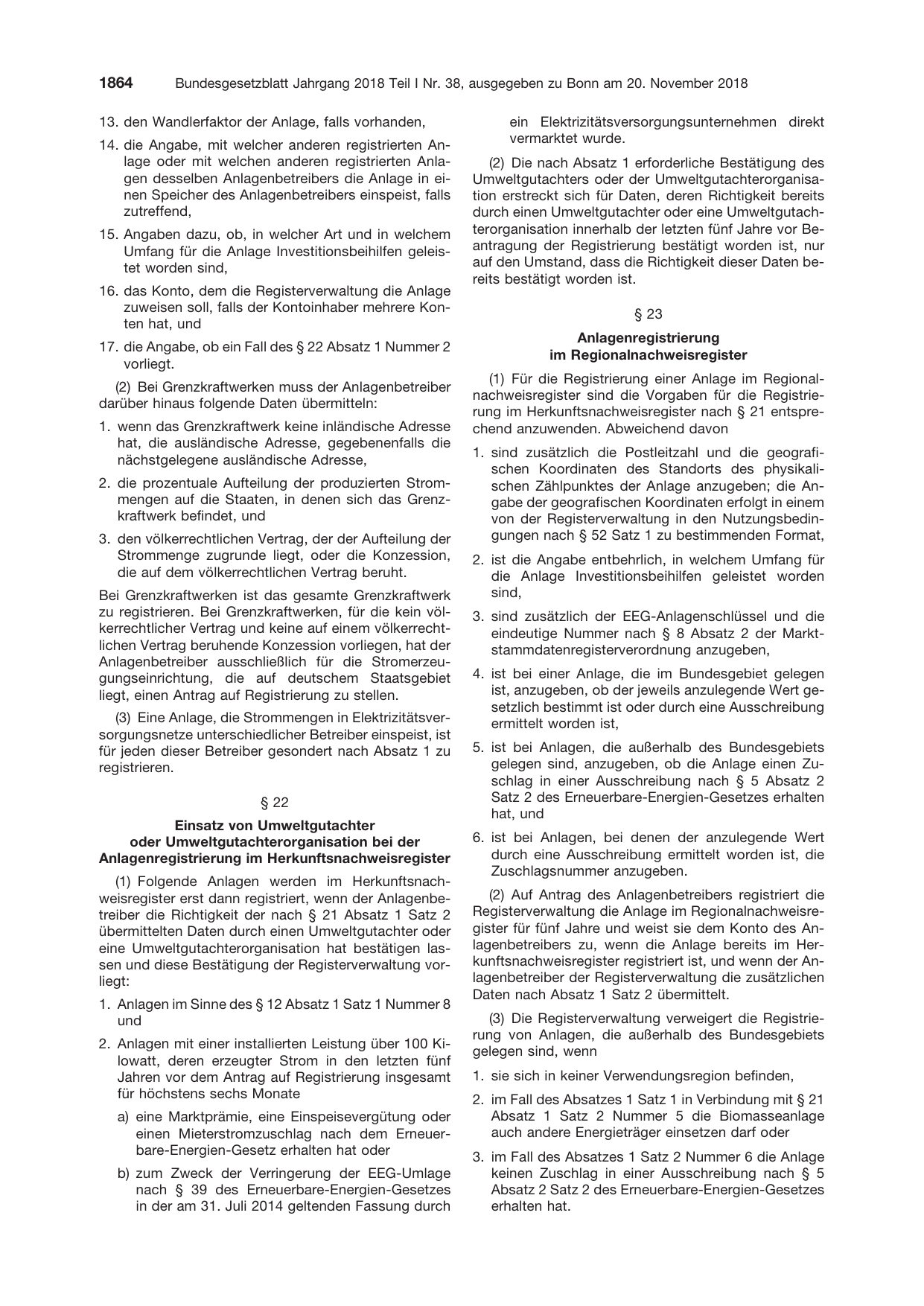 BGBl. 2018, Seite 1864 — Originalseite als Abbildung