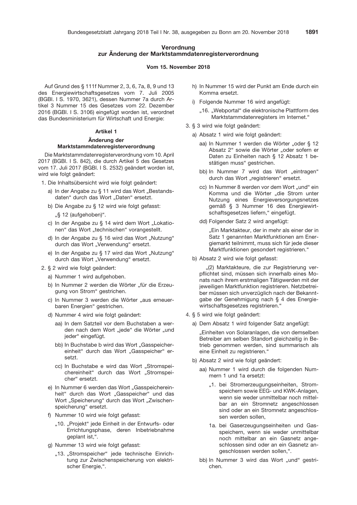BGBl. 2018, Seite 1891 — Originalseite als Abbildung