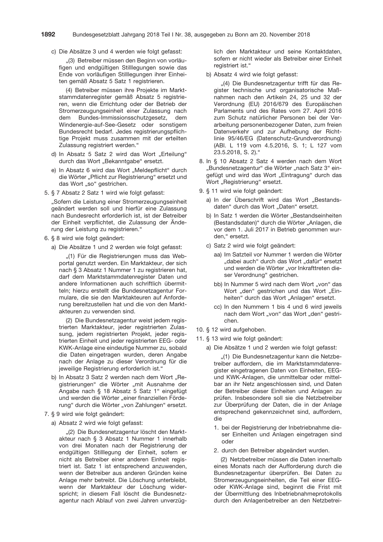 BGBl. 2018, Seite 1892 — Originalseite als Abbildung