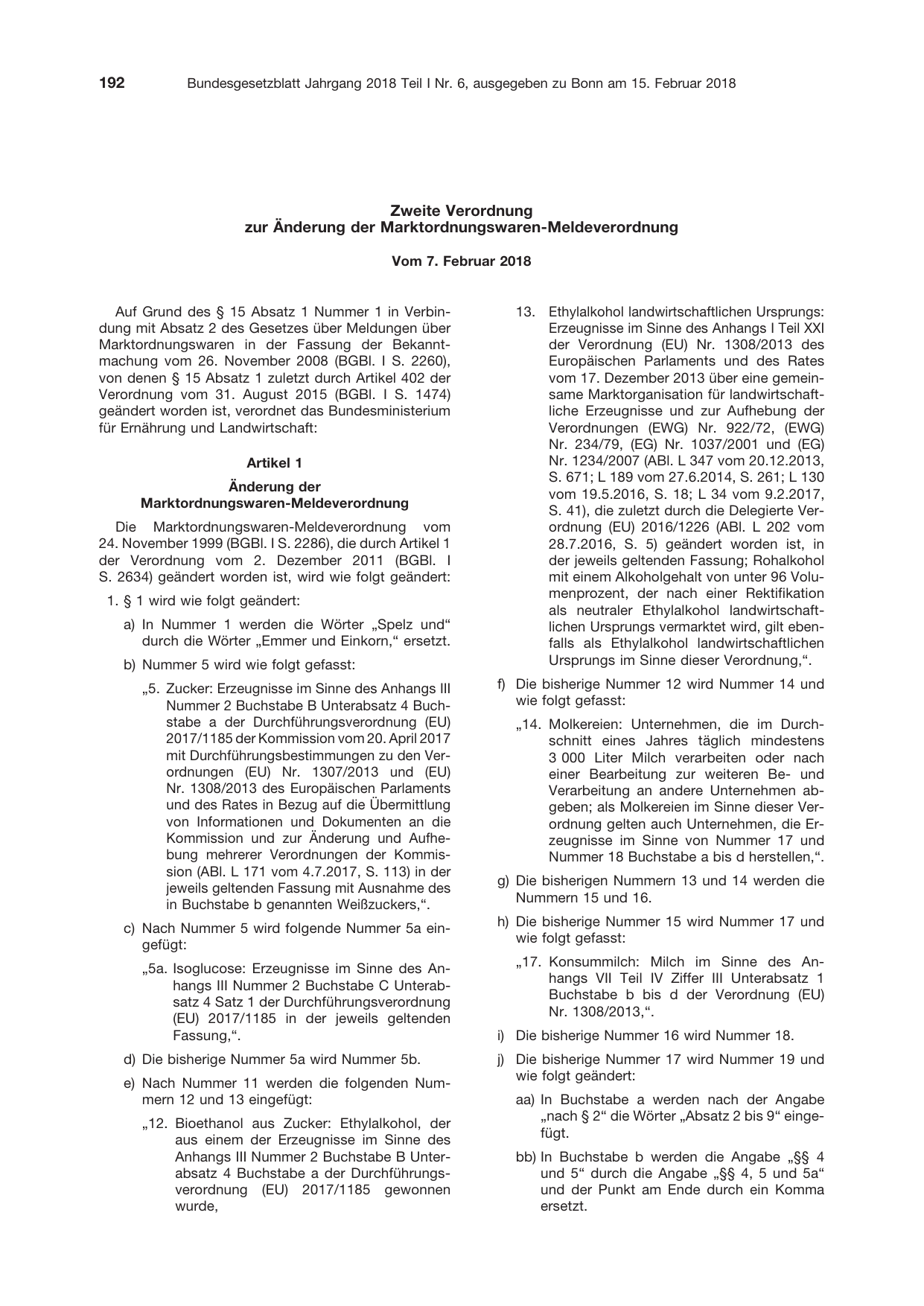 BGBl. 2018, Seite 192 — Originalseite als Abbildung
