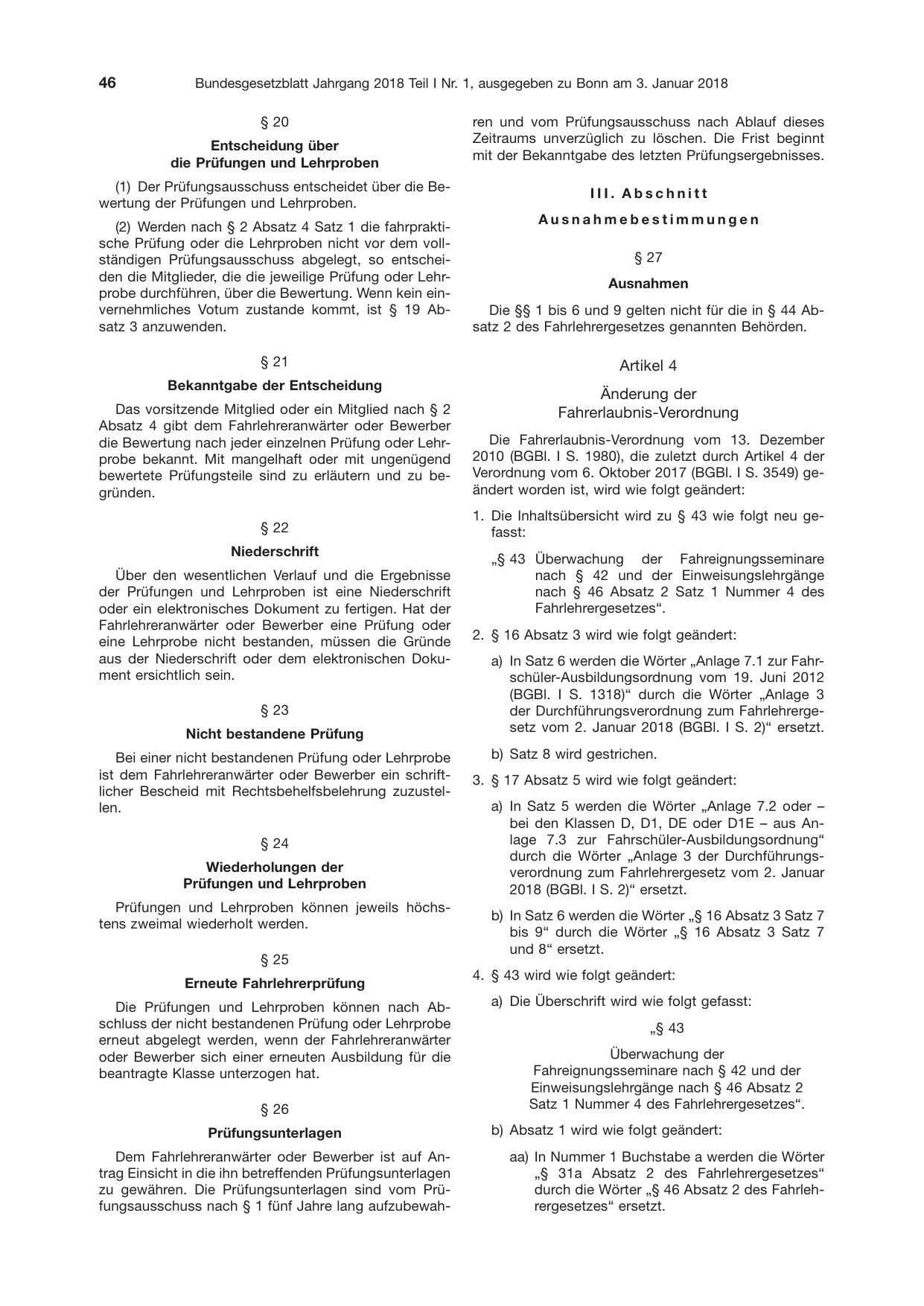 BGBl. 2018, Seite 46 — Originalseite als Abbildung
