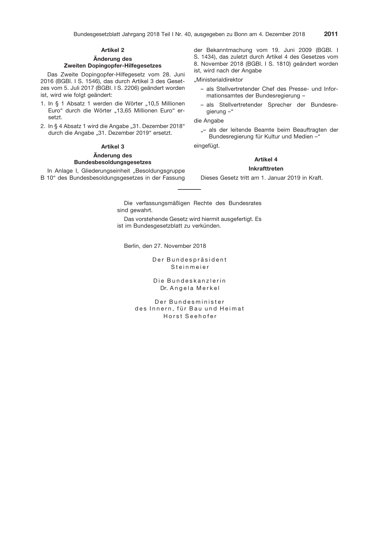 BGBl. 2018, Seite 2011 — Originalseite als Abbildung