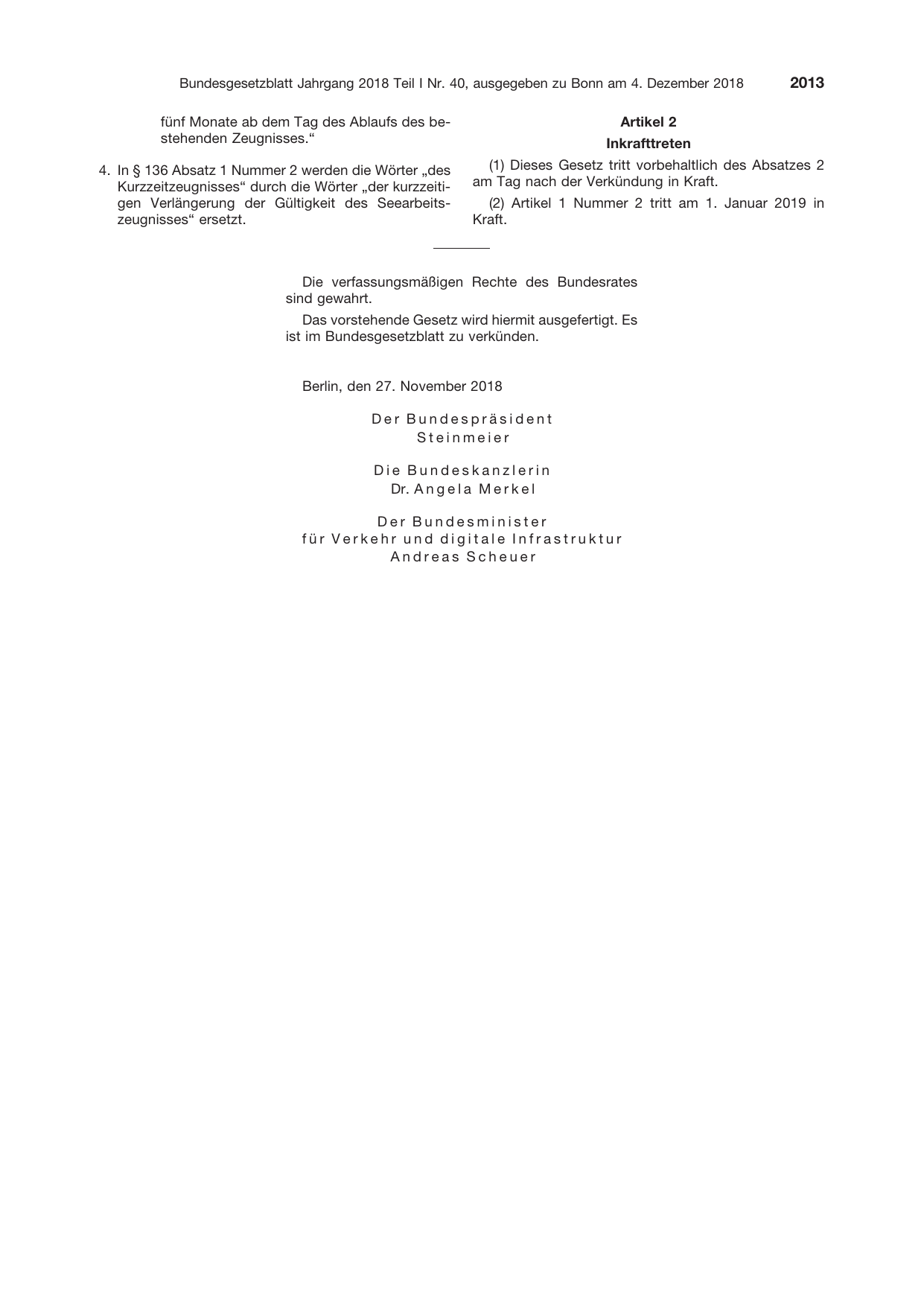 BGBl. 2018, Seite 2013 — Originalseite als Abbildung