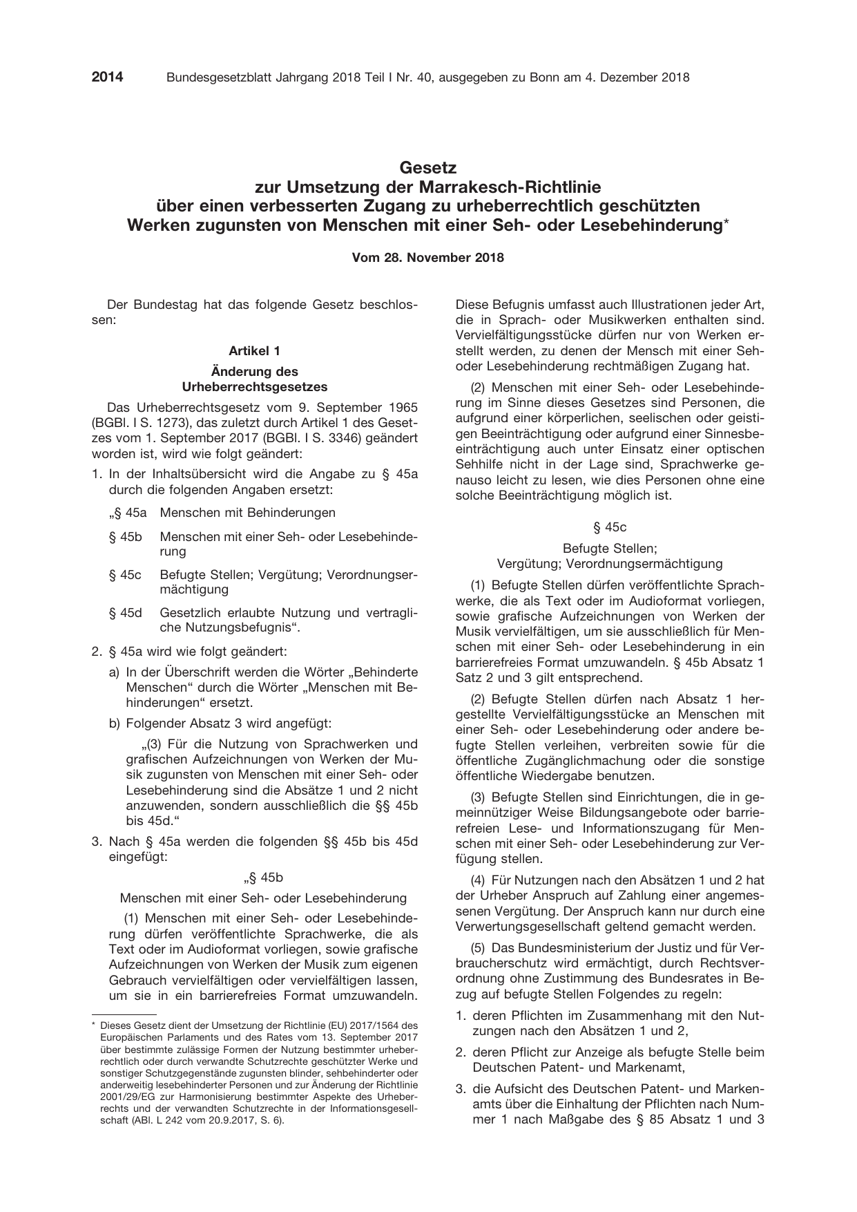 BGBl. 2018, Seite 2014 — Originalseite als Abbildung