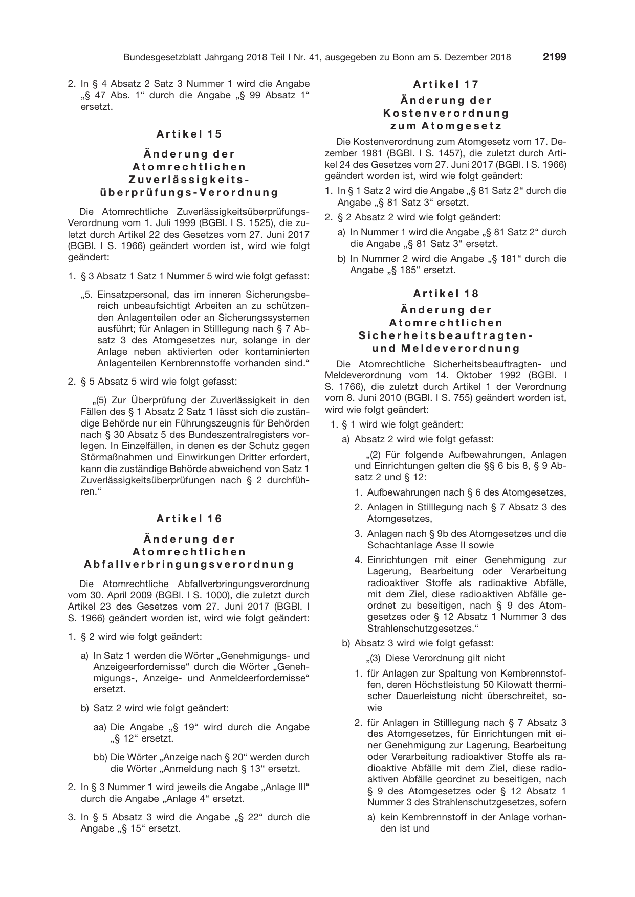 BGBl. 2018, Seite 2199 — Originalseite als Abbildung