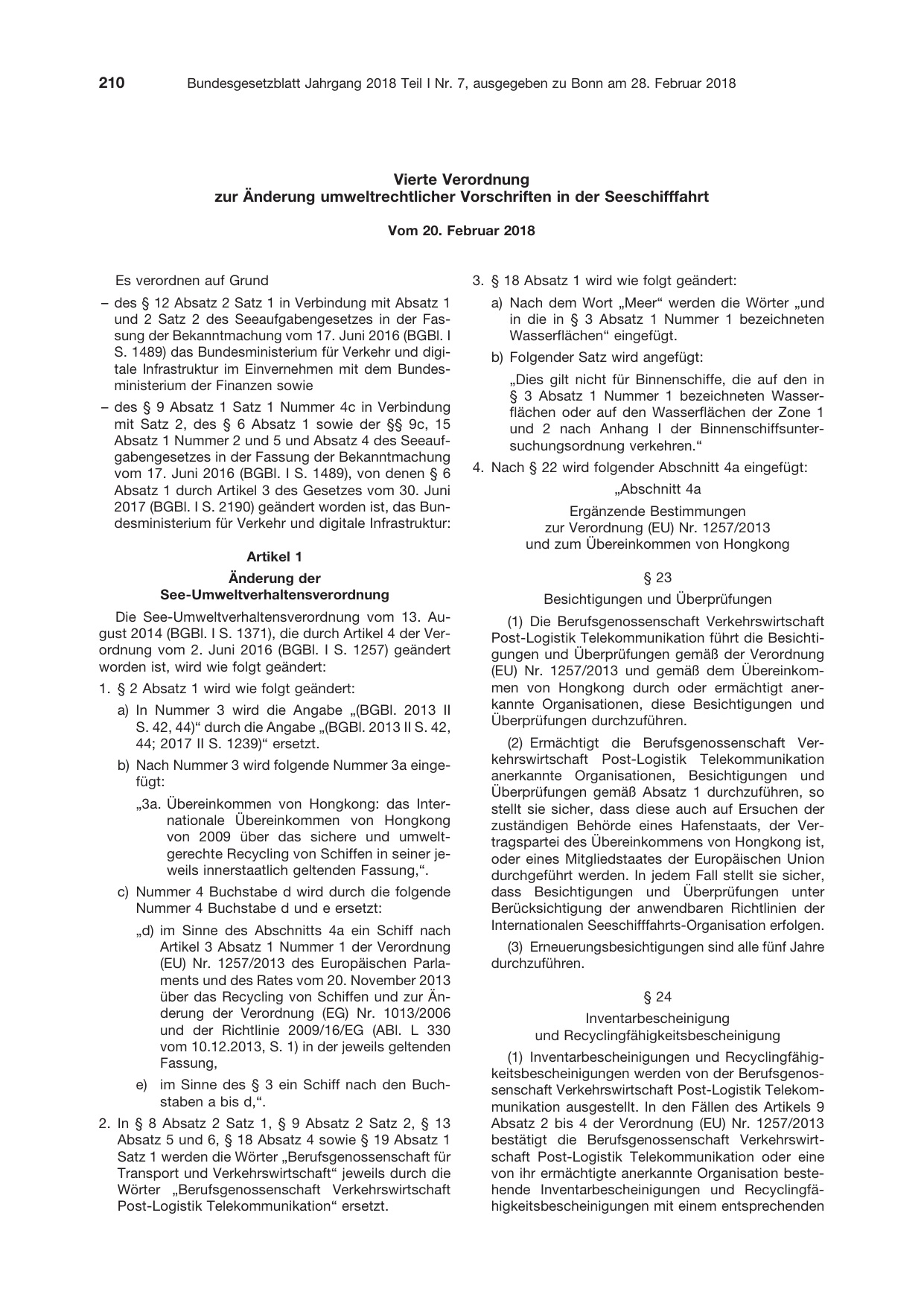 BGBl. 2018, Seite 210 — Originalseite als Abbildung