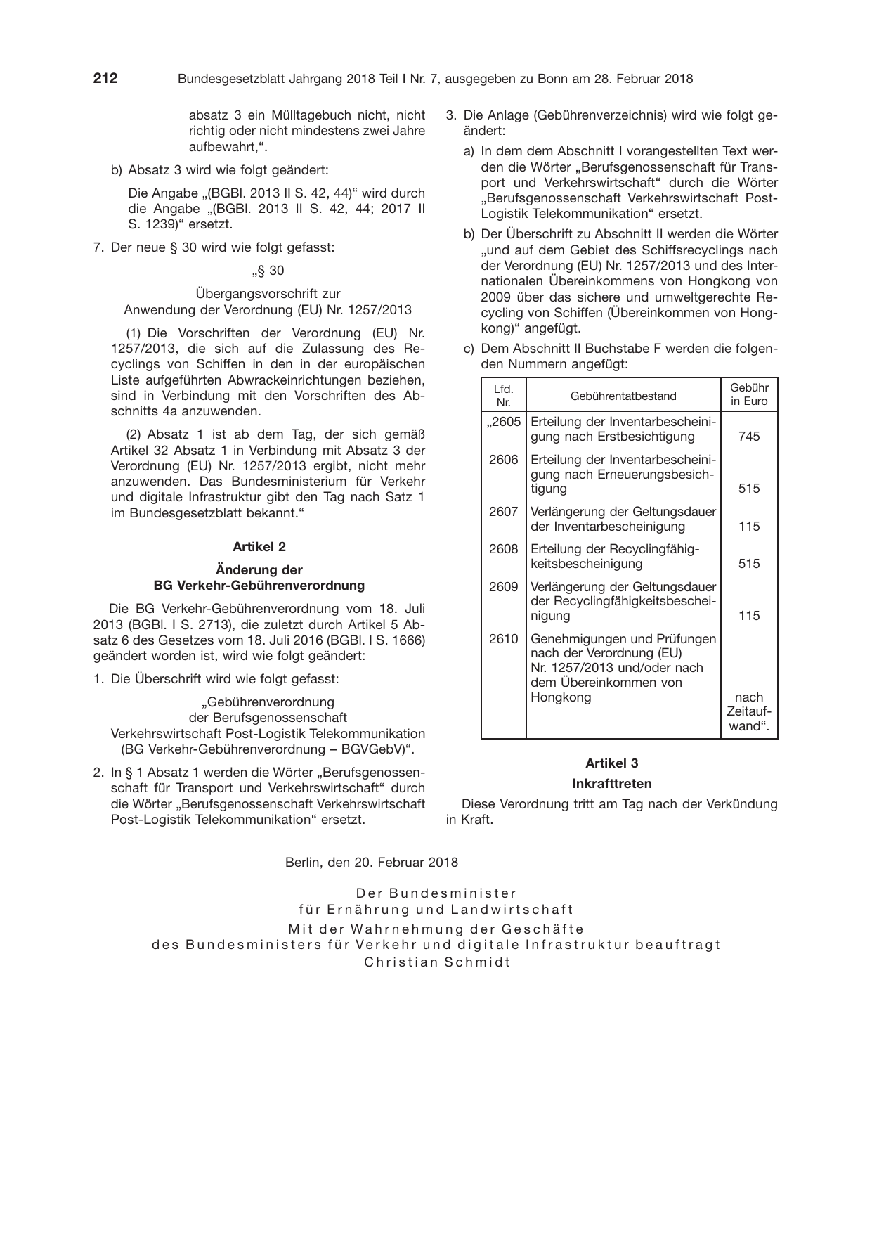 BGBl. 2018, Seite 212 — Originalseite als Abbildung