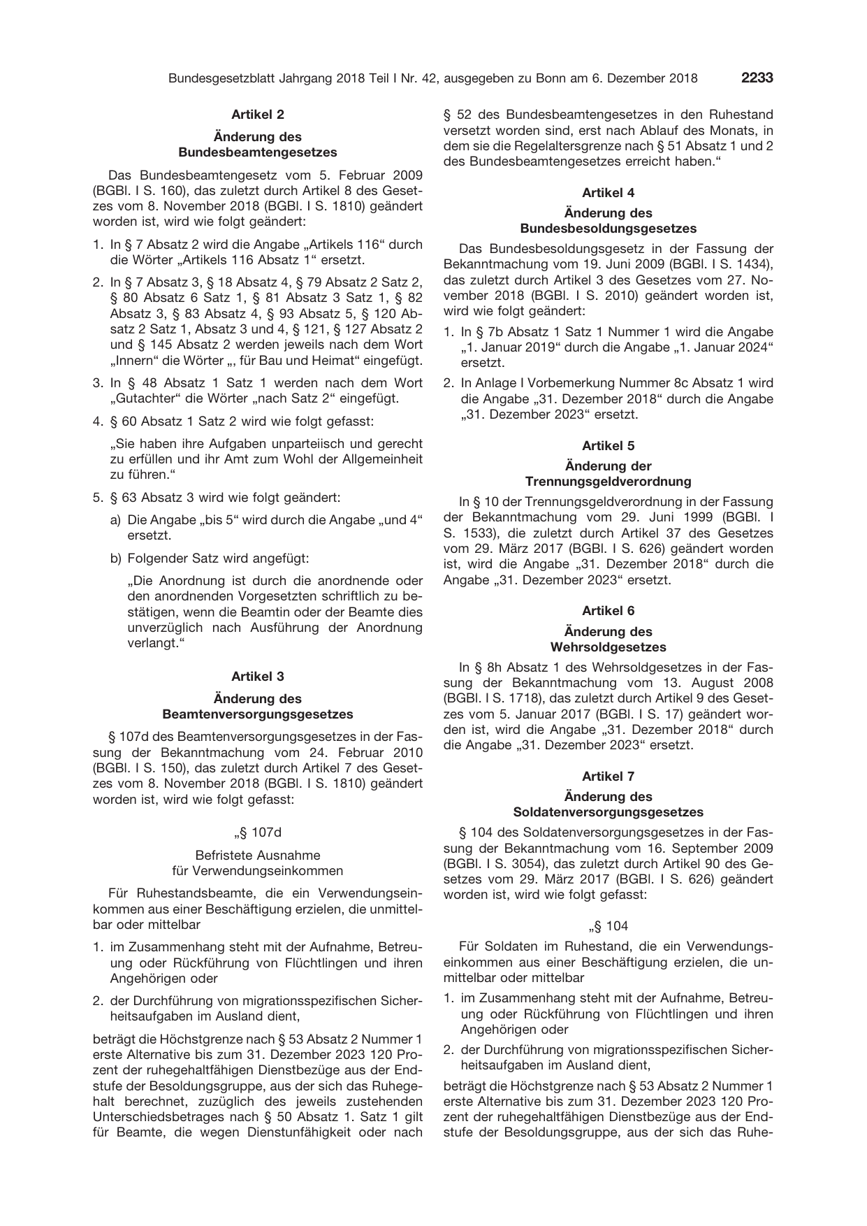 BGBl. 2018, Seite 2233 — Originalseite als Abbildung