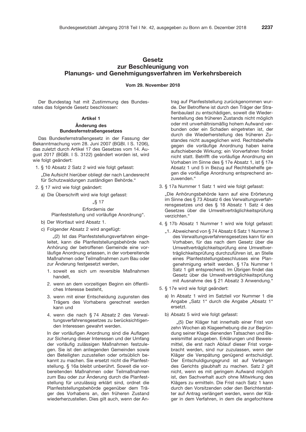 BGBl. 2018, Seite 2237 — Originalseite als Abbildung