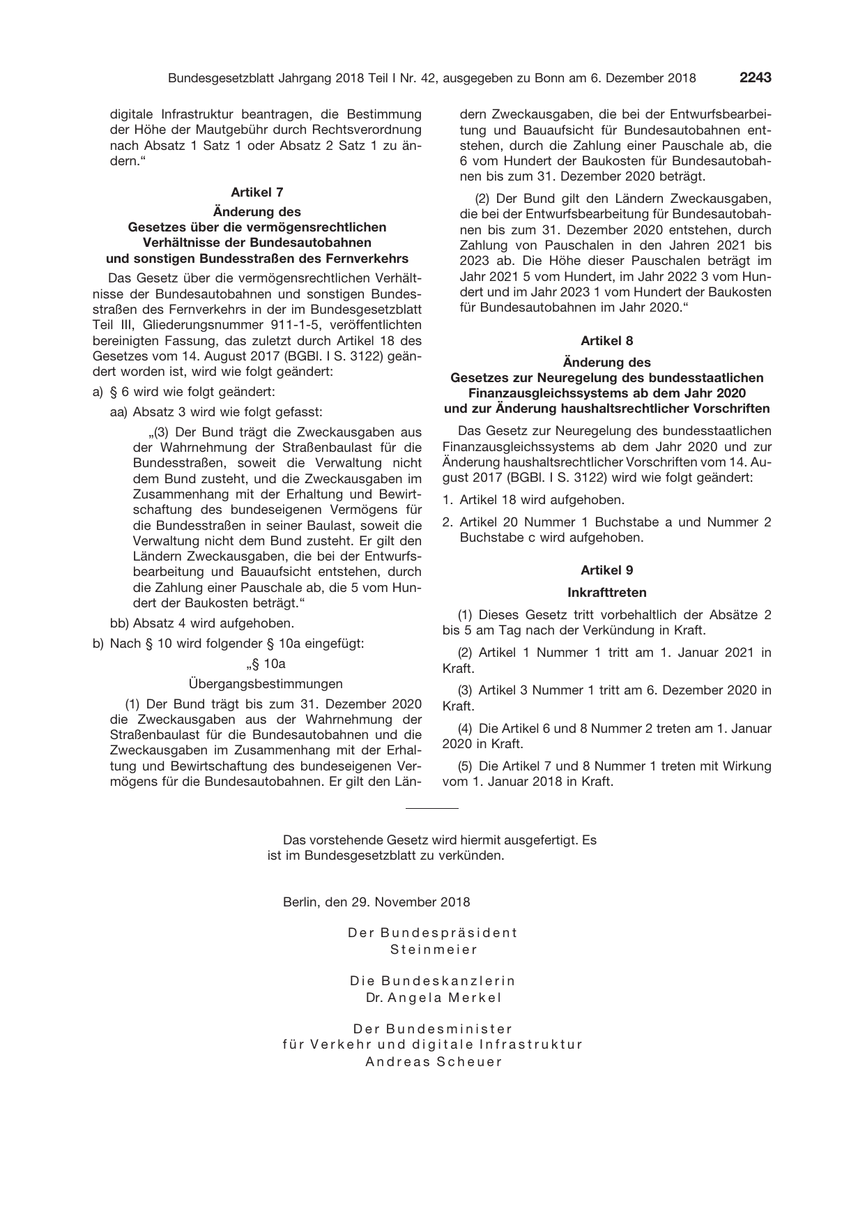 BGBl. 2018, Seite 2243 — Originalseite als Abbildung