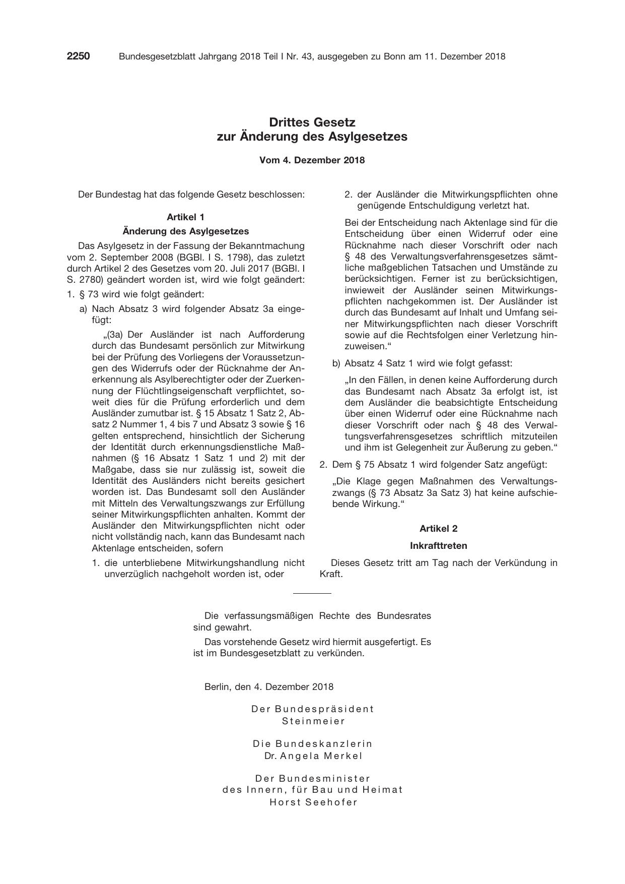 BGBl. 2018, Seite 2250 — Originalseite als Abbildung