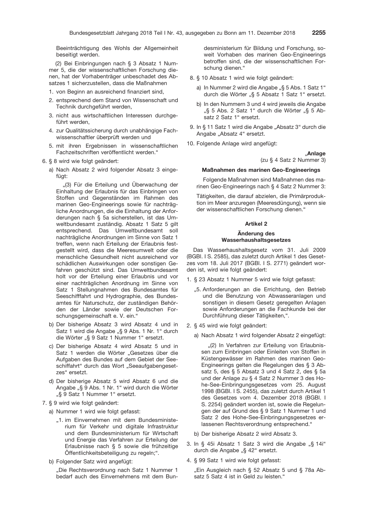 BGBl. 2018, Seite 2255 — Originalseite als Abbildung