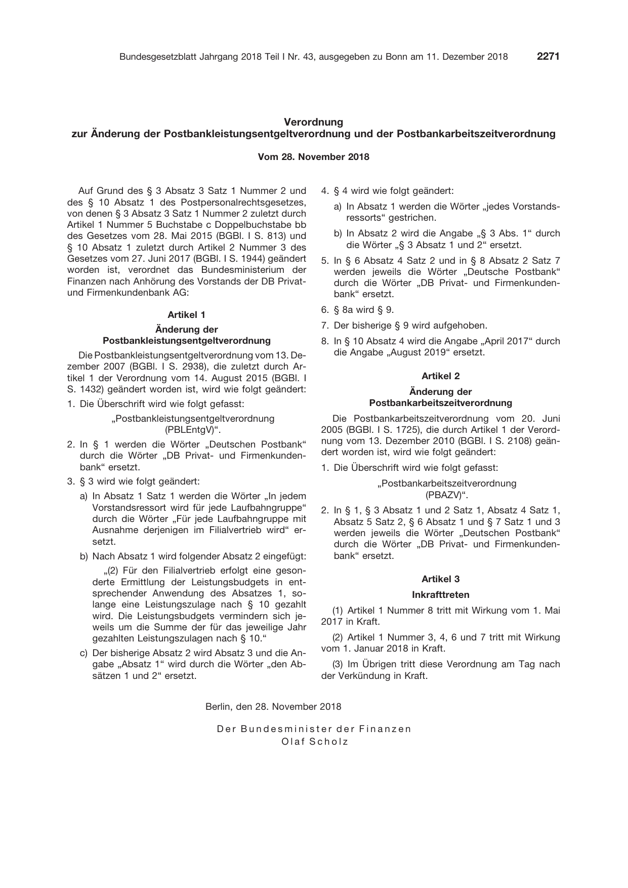 BGBl. 2018, Seite 2271 — Originalseite als Abbildung