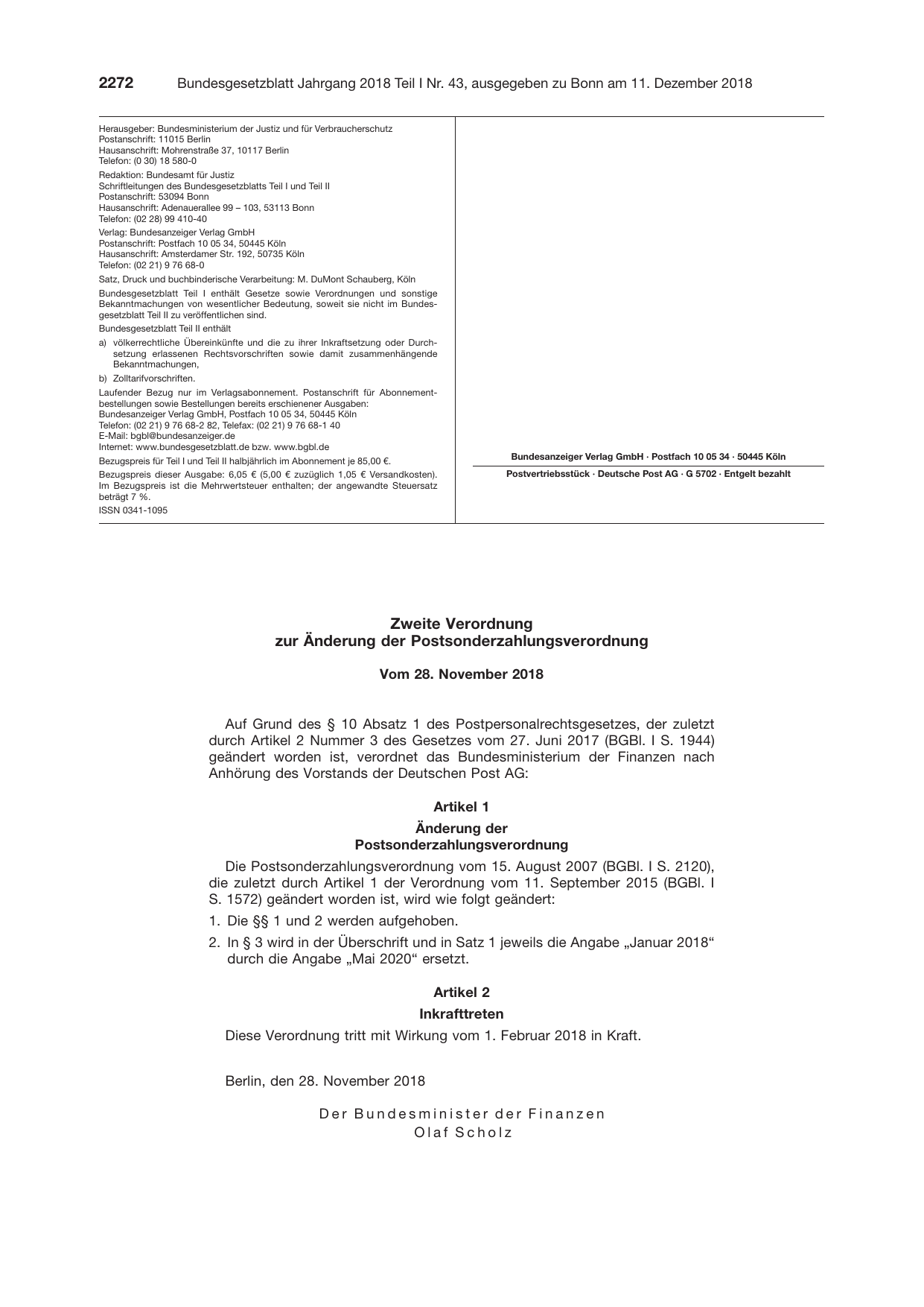 BGBl. 2018, Seite 2272 — Originalseite als Abbildung