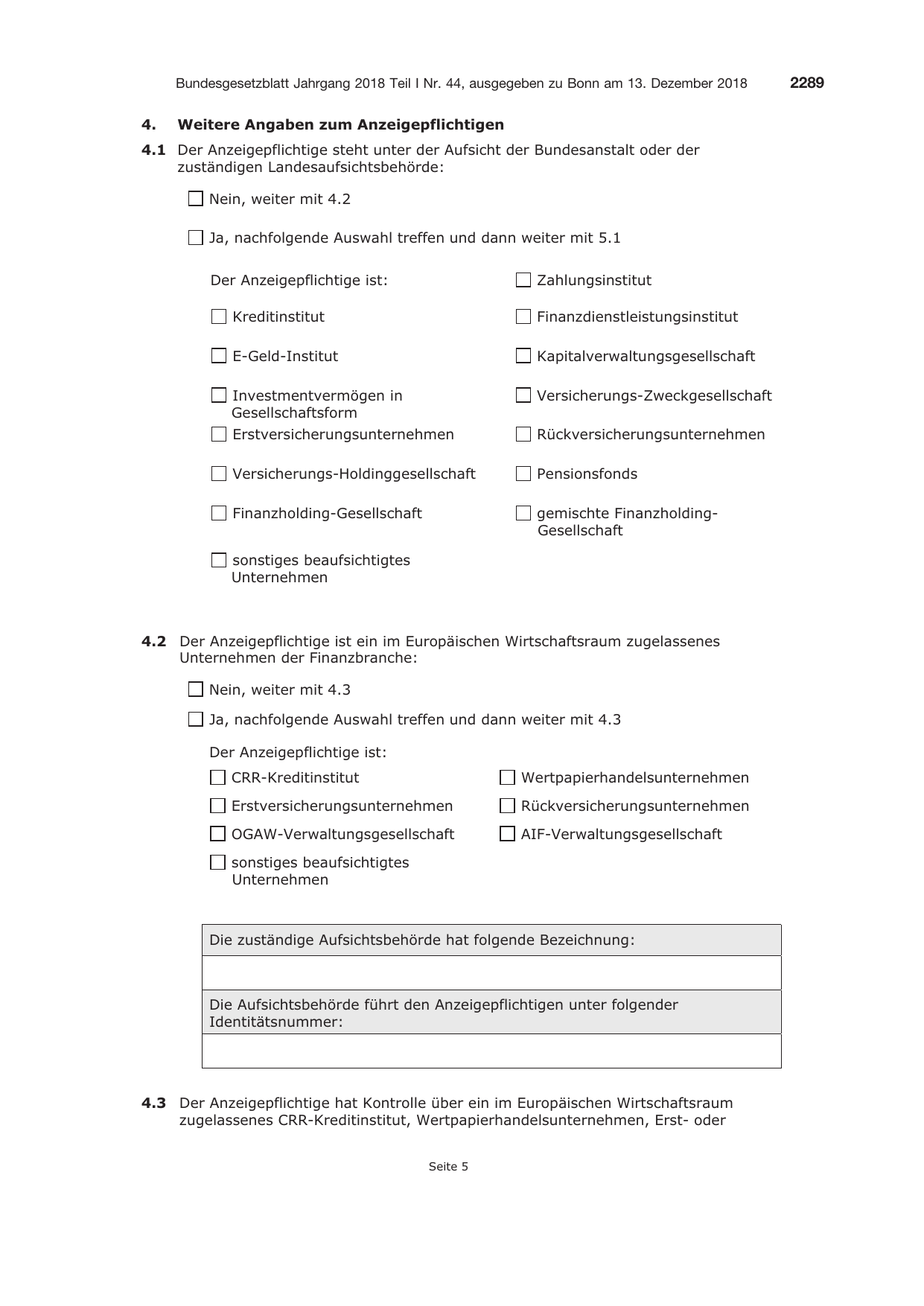 BGBl. 2018, Seite 2289 — Originalseite als Abbildung