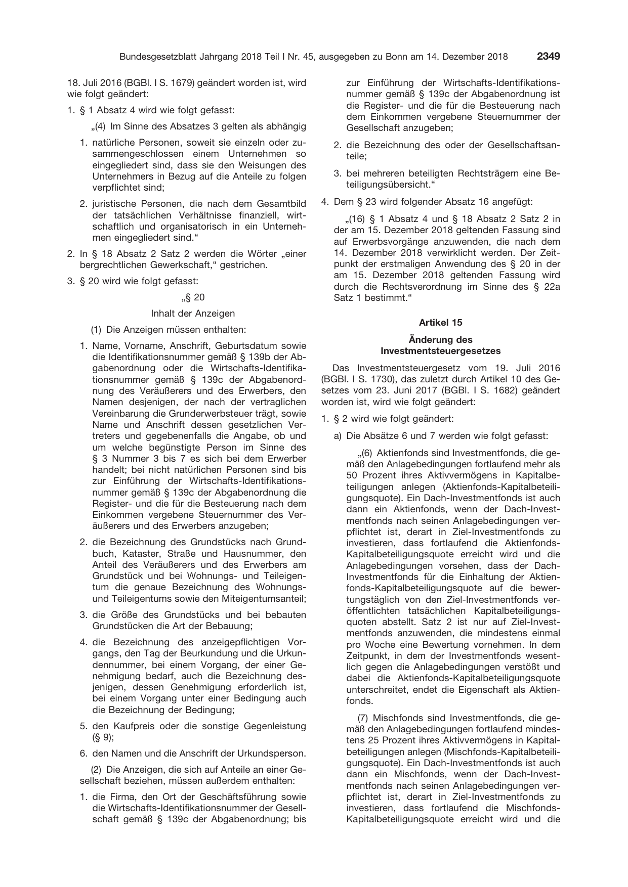 BGBl. 2018, Seite 2349 — Originalseite als Abbildung