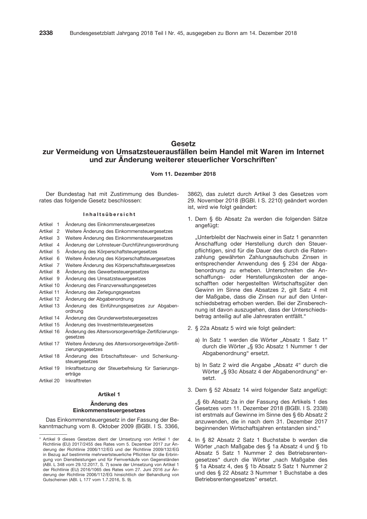 BGBl. 2018, Seite 2338 — Originalseite als Abbildung