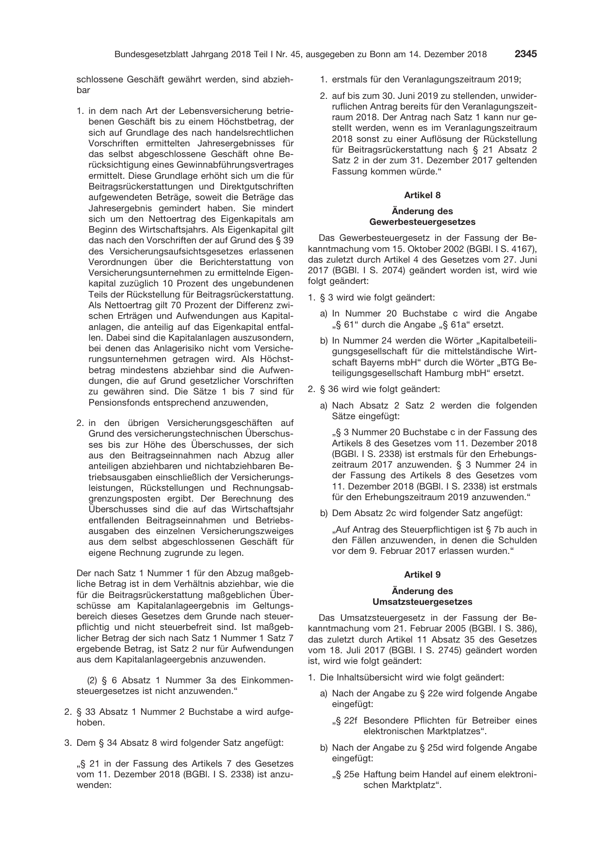 BGBl. 2018, Seite 2345 — Originalseite als Abbildung