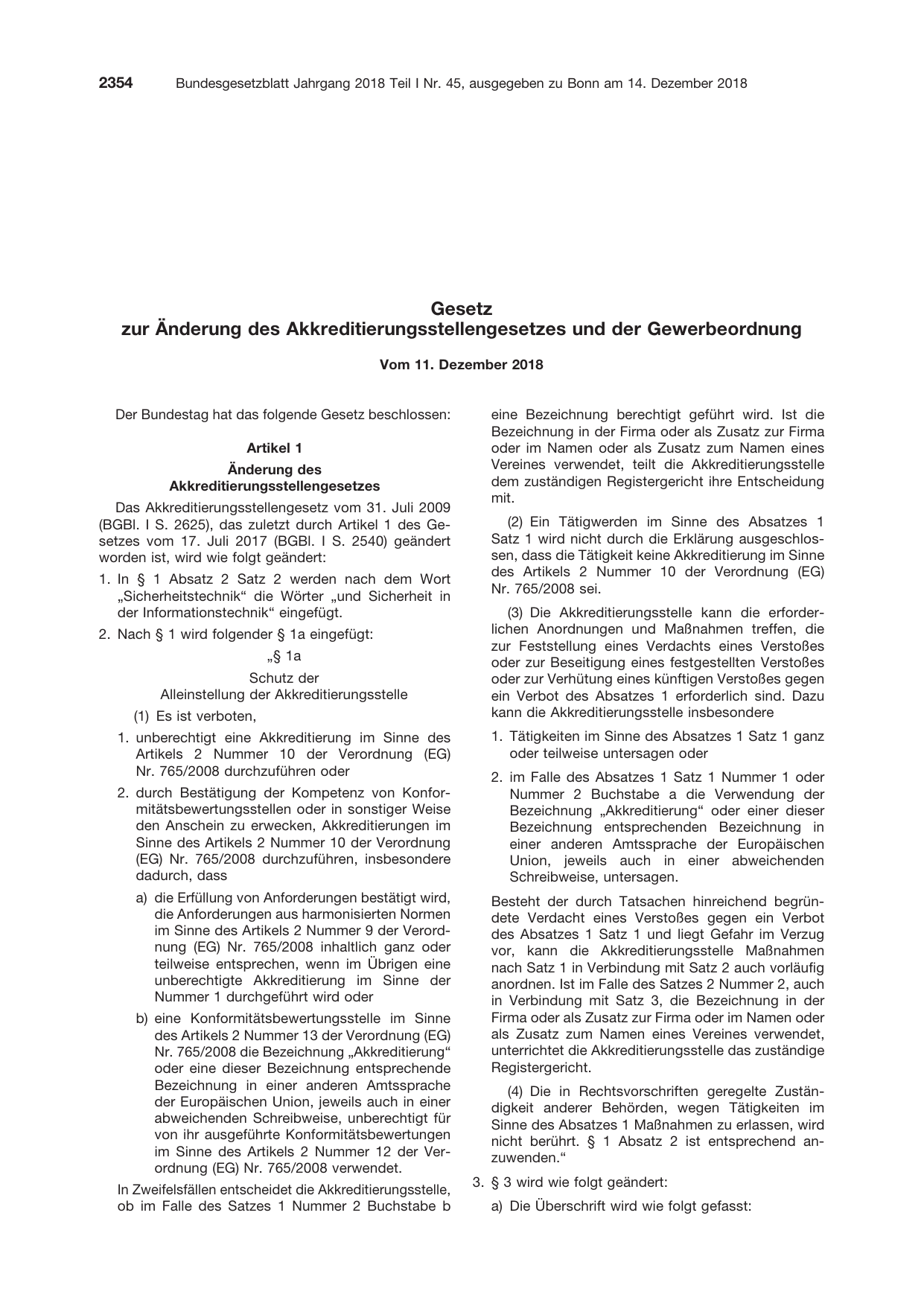 BGBl. 2018, Seite 2354 — Originalseite als Abbildung