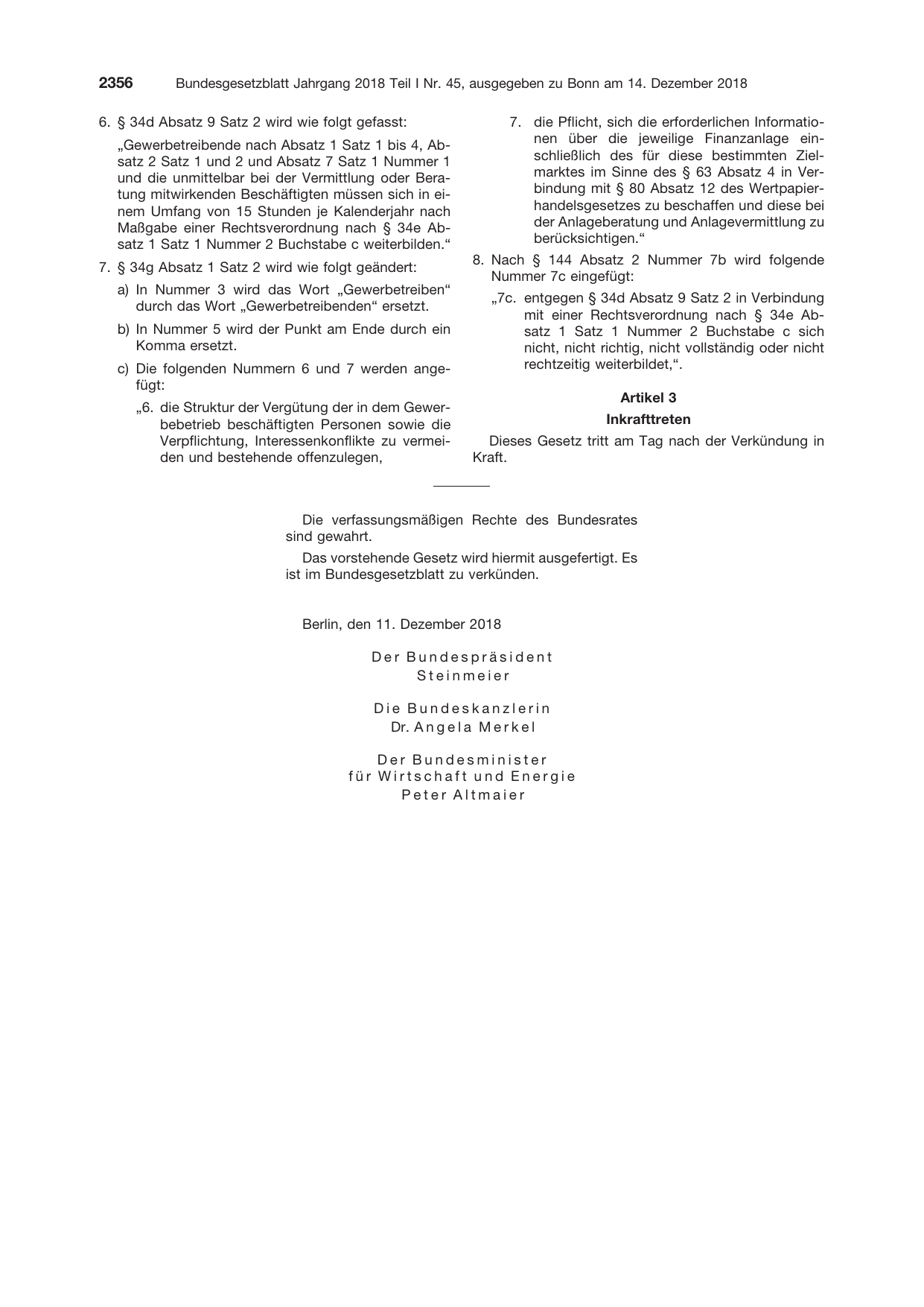 BGBl. 2018, Seite 2356 — Originalseite als Abbildung