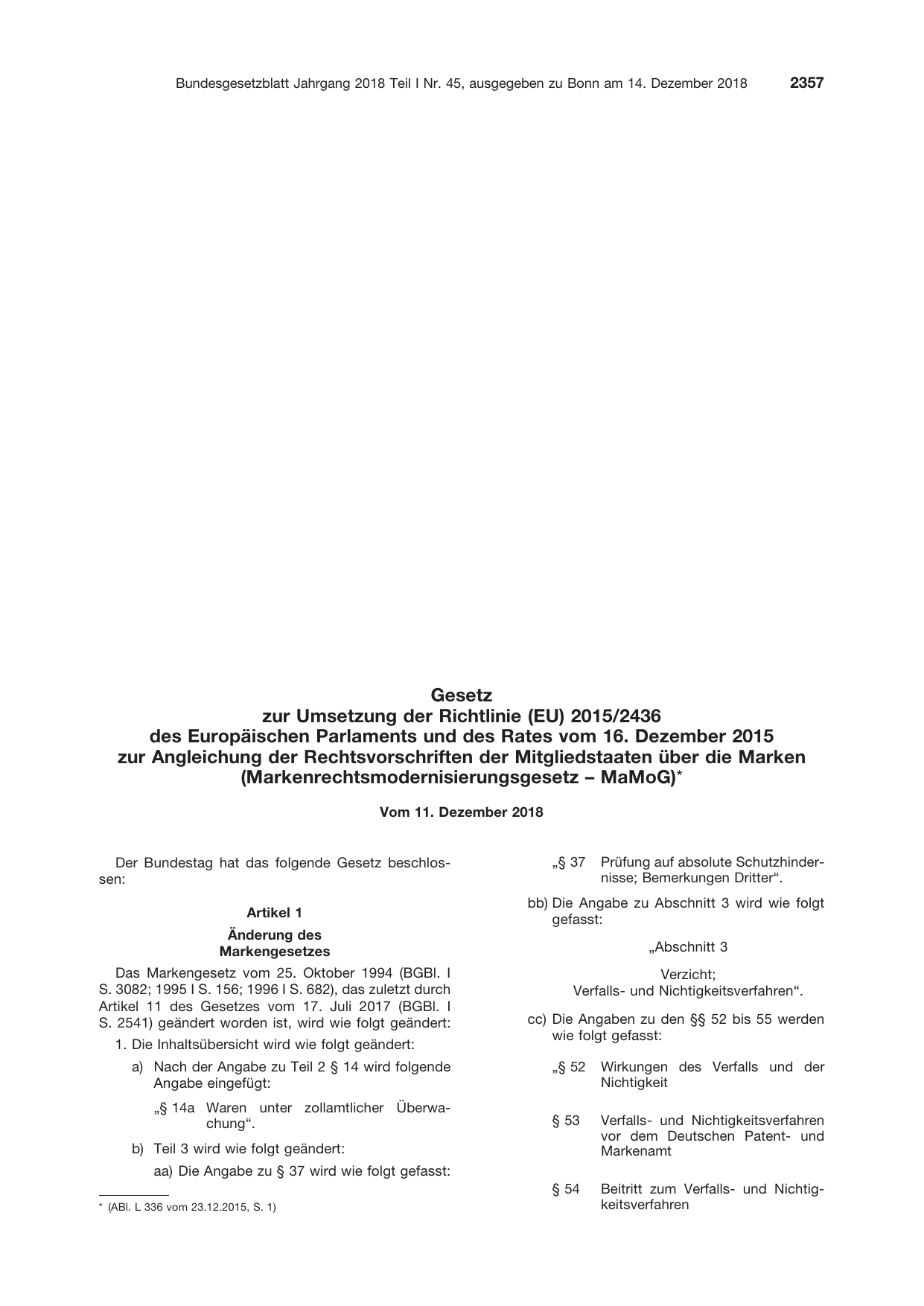 BGBl. 2018, Seite 2357 — Originalseite als Abbildung