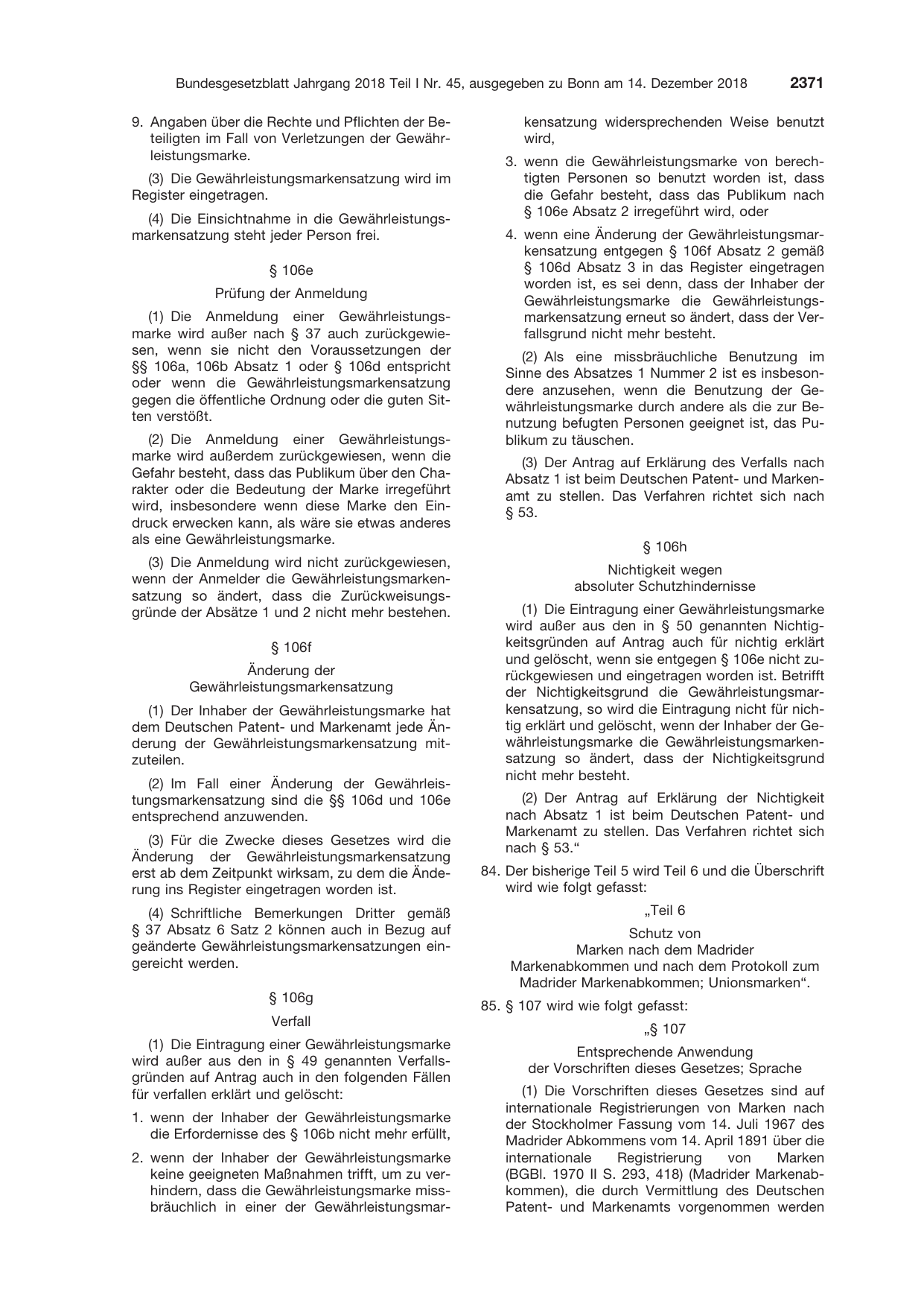BGBl. 2018, Seite 2371 — Originalseite als Abbildung