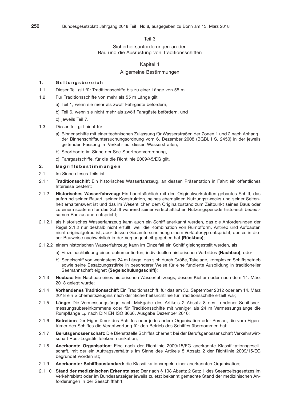 BGBl. 2018, Seite 250 — Originalseite als Abbildung