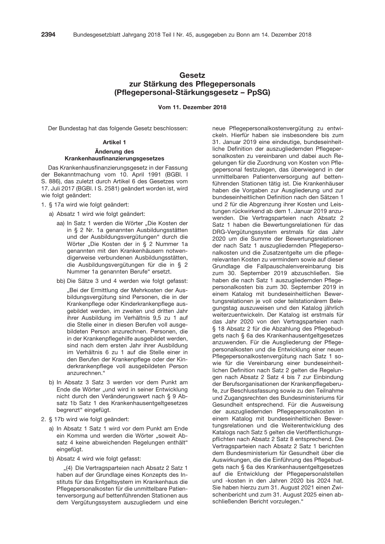 BGBl. 2018, Seite 2394 — Originalseite als Abbildung