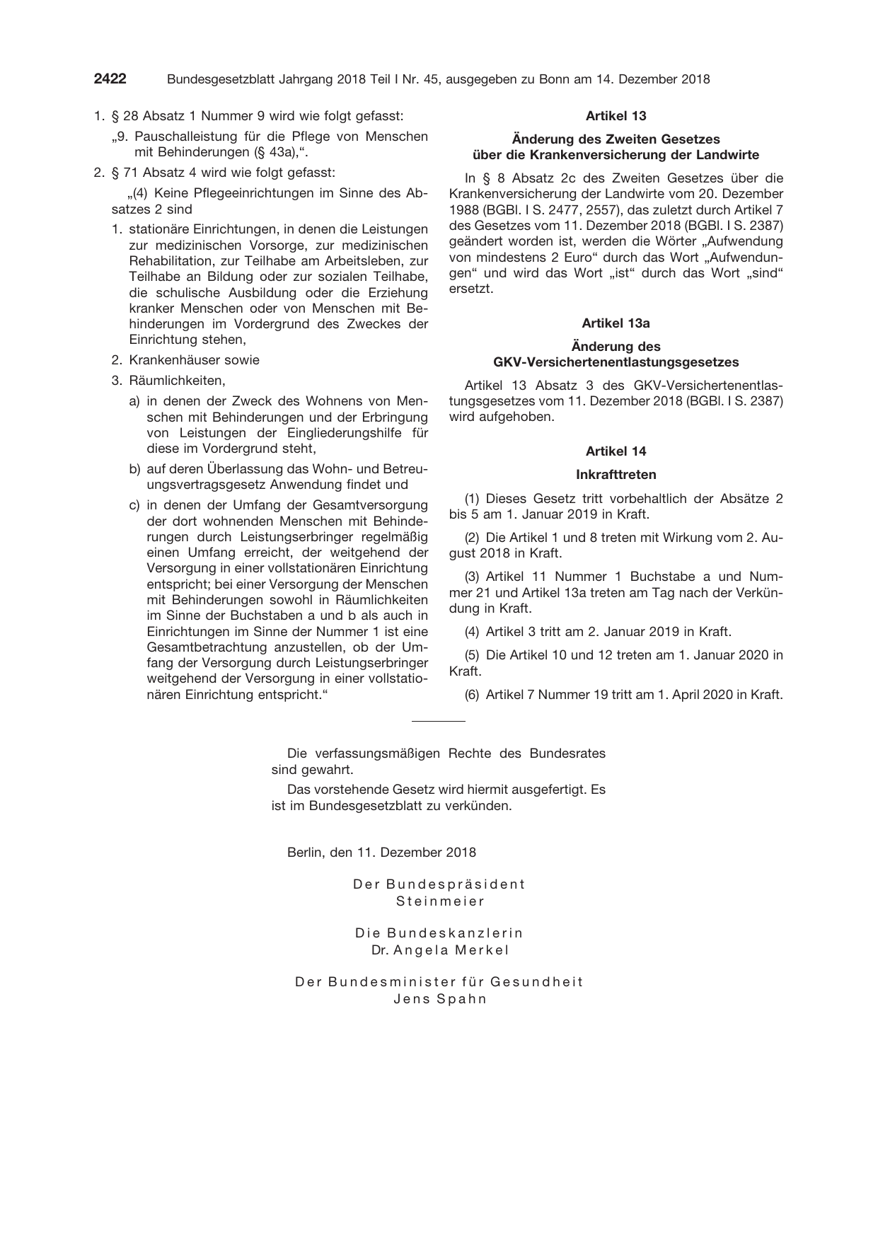 BGBl. 2018, Seite 2422 — Originalseite als Abbildung