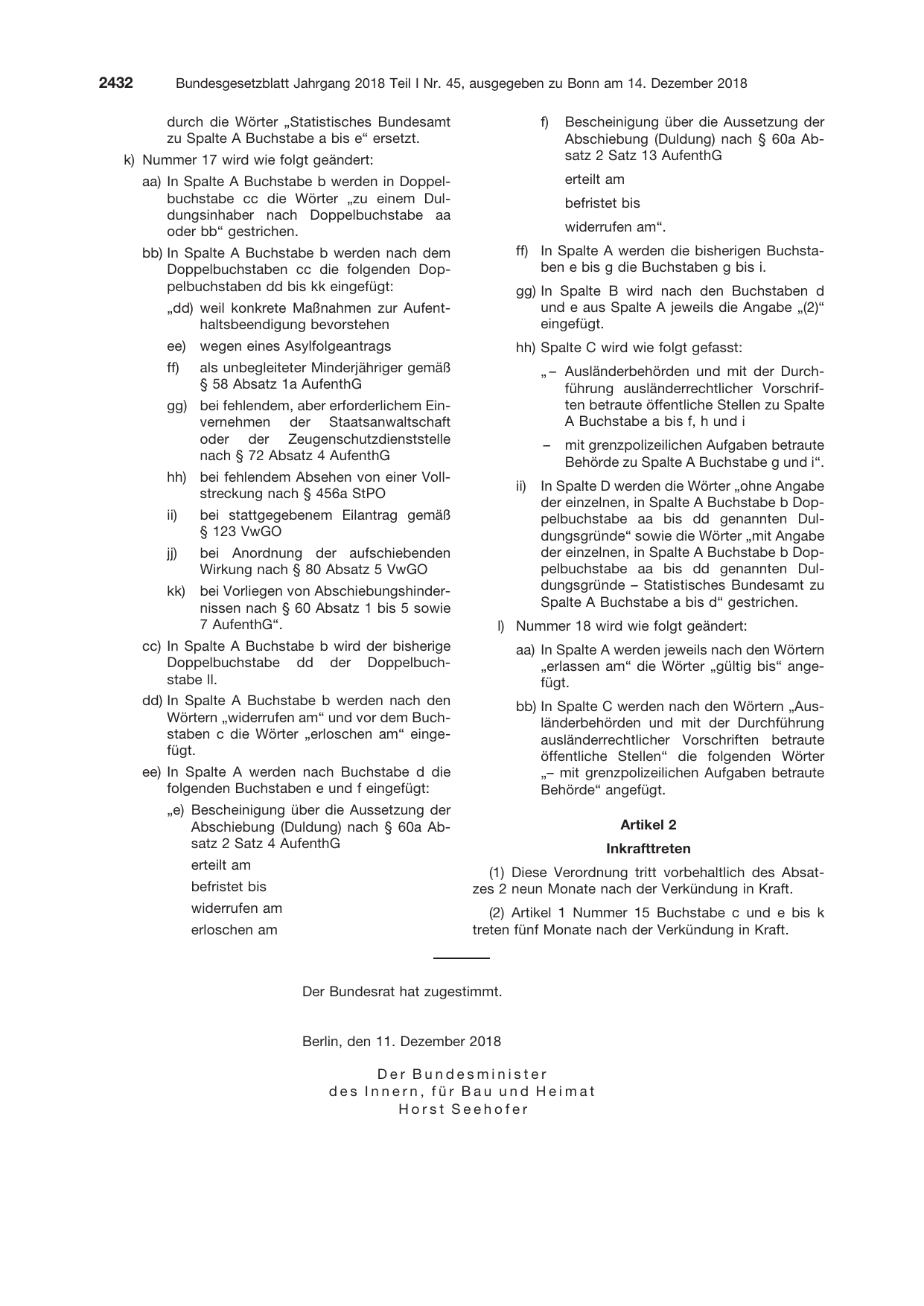 BGBl. 2018, Seite 2432 — Originalseite als Abbildung