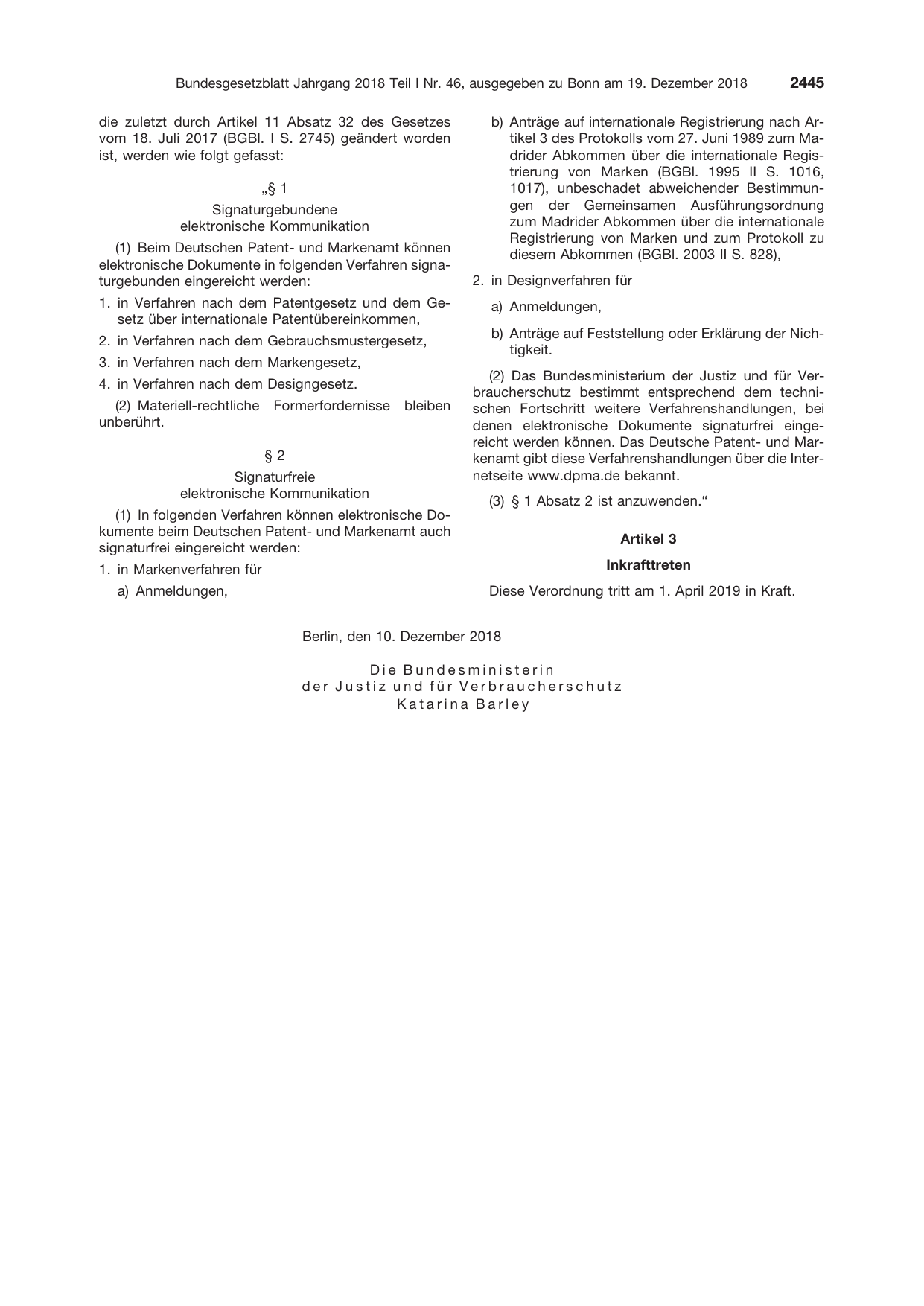 BGBl. 2018, Seite 2445 — Originalseite als Abbildung