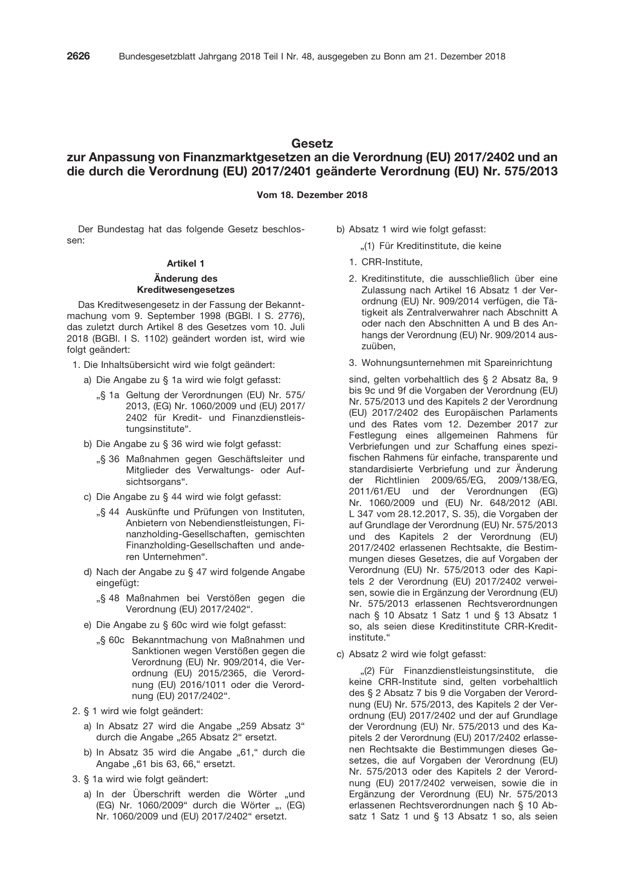 BGBl. 2018, Seite 2626 — Originalseite als Abbildung