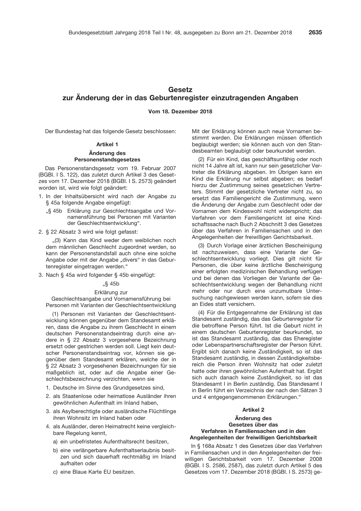 BGBl. 2018, Seite 2635 — Originalseite als Abbildung