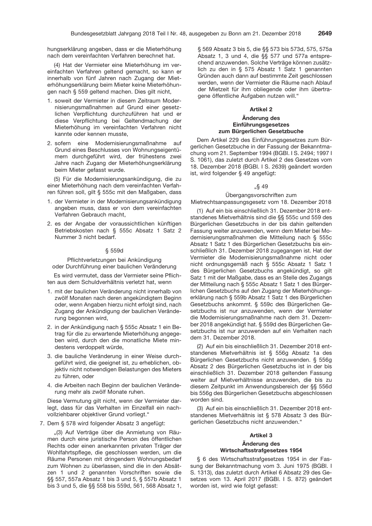 BGBl. 2018, Seite 2649 — Originalseite als Abbildung