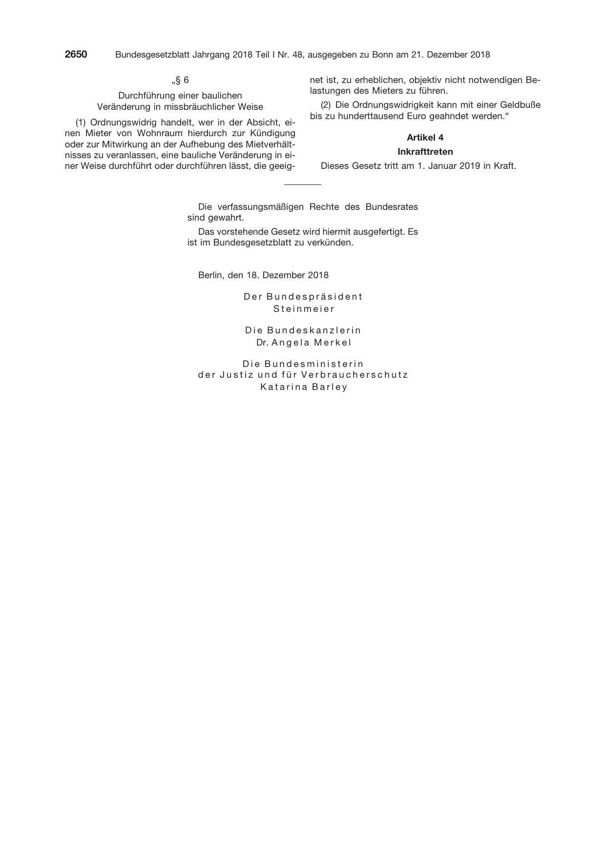 BGBl. 2018, Seite 2650 — Originalseite als Abbildung