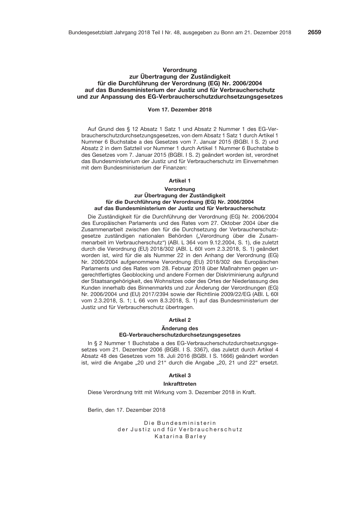 BGBl. 2018, Seite 2659 — Originalseite als Abbildung