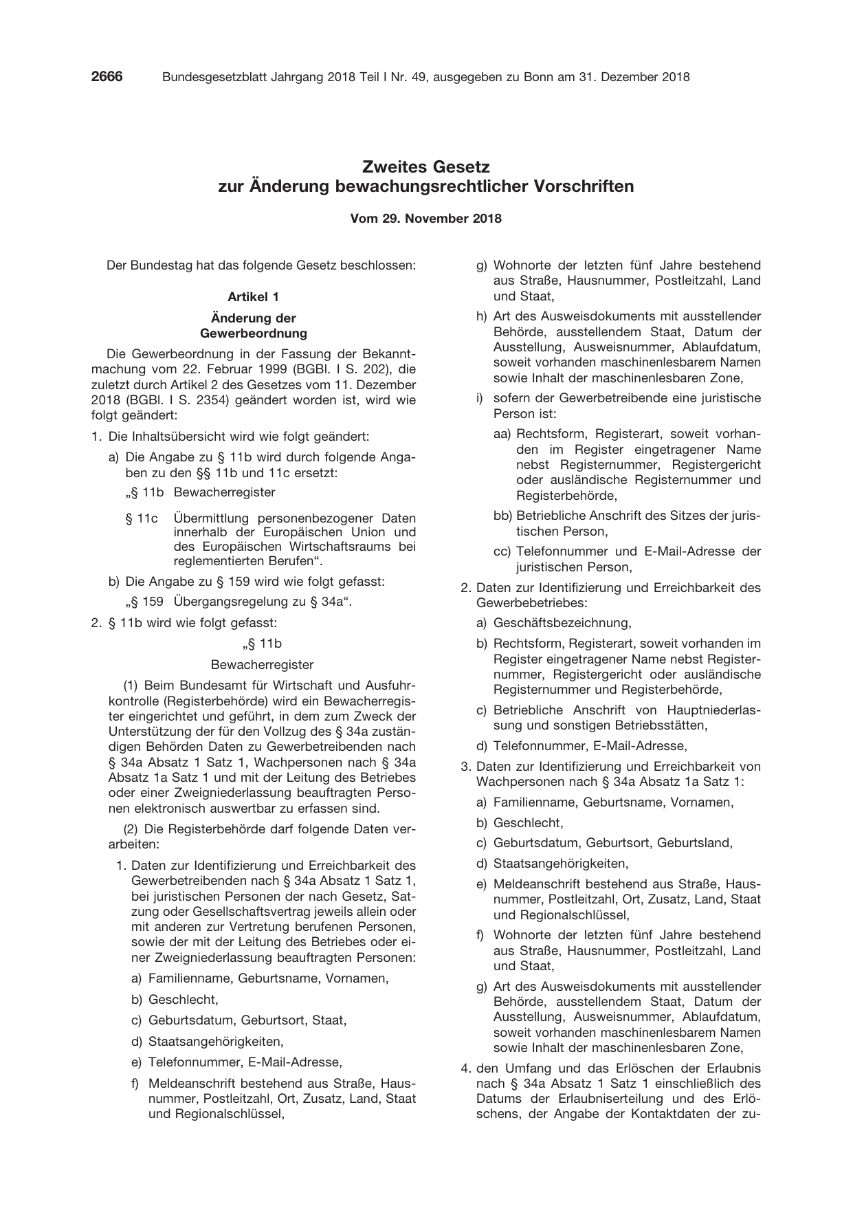 BGBl. 2018, Seite 2666 — Originalseite als Abbildung