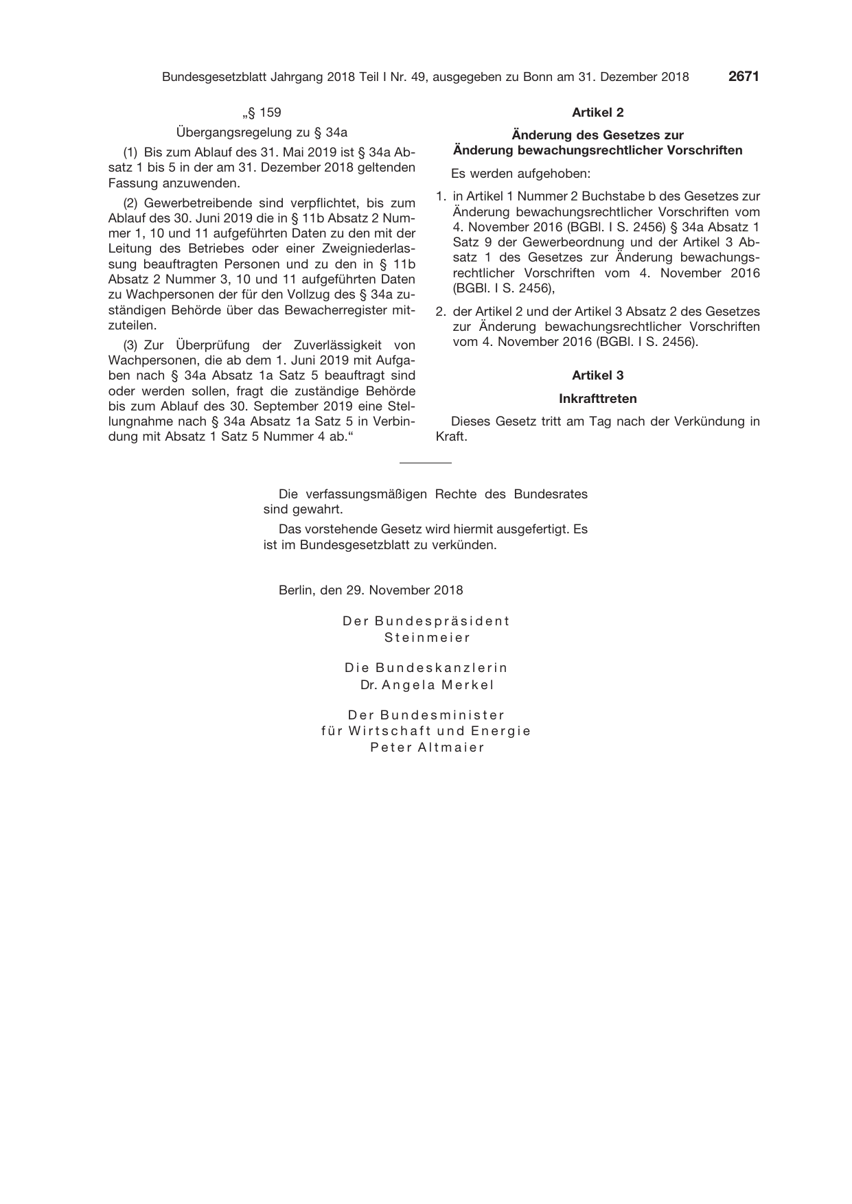 BGBl. 2018, Seite 2671 — Originalseite als Abbildung