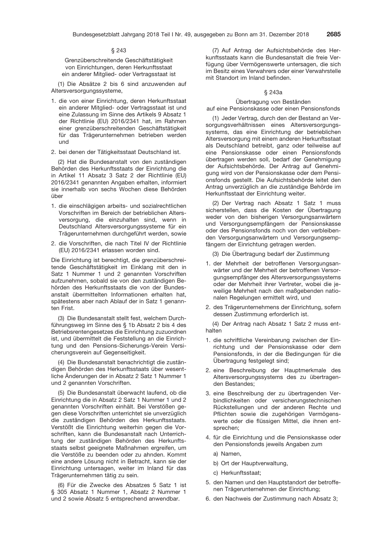 BGBl. 2018, Seite 2685 — Originalseite als Abbildung