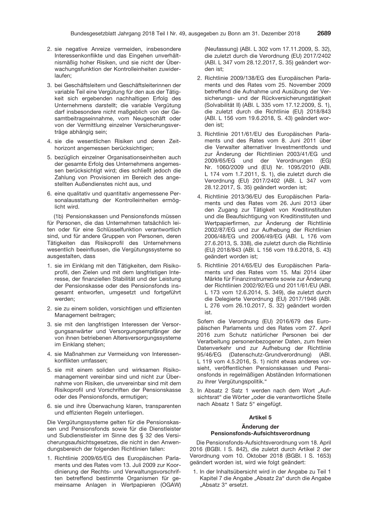 BGBl. 2018, Seite 2689 — Originalseite als Abbildung