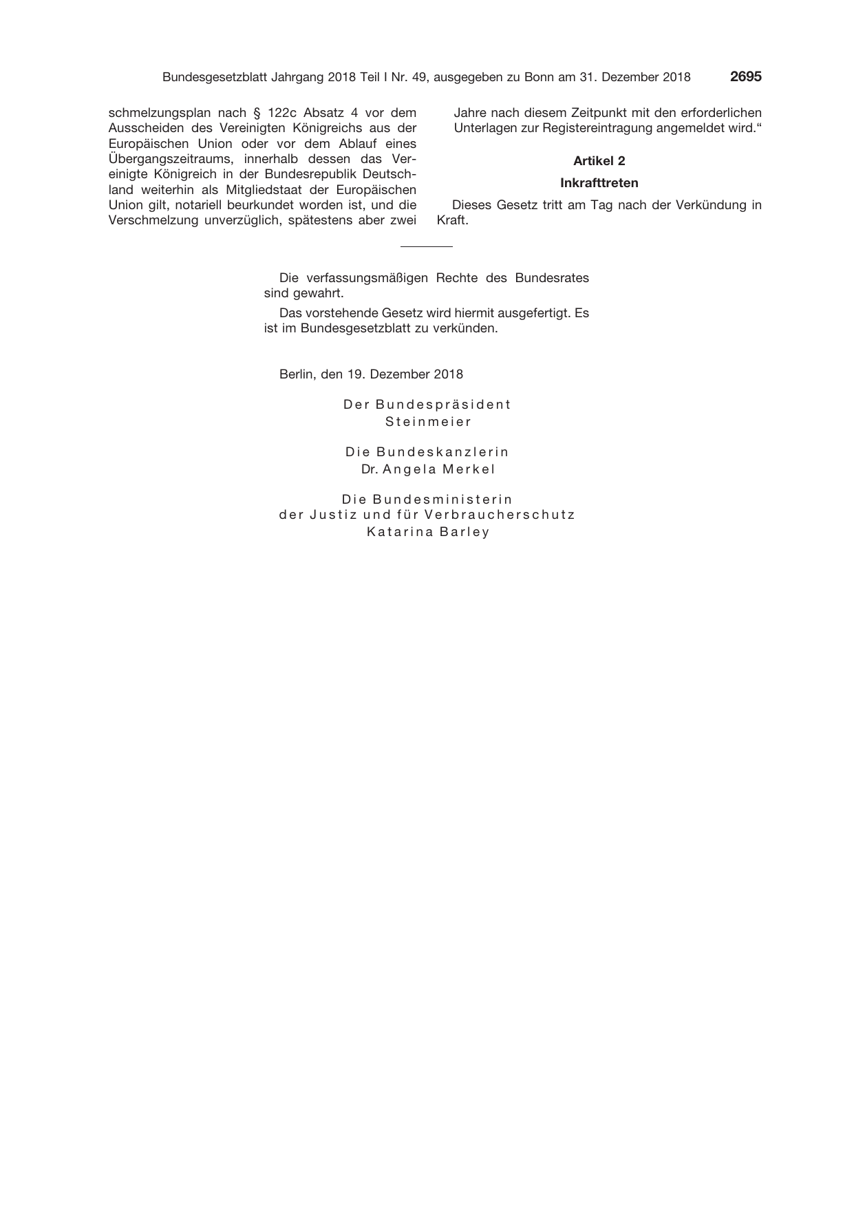 BGBl. 2018, Seite 2695 — Originalseite als Abbildung